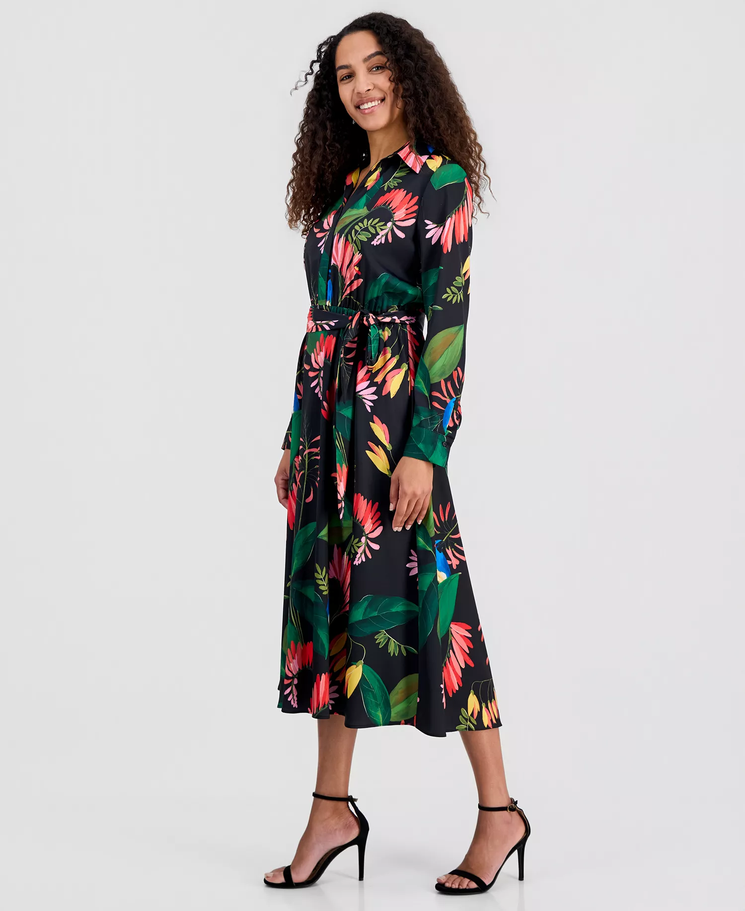 Women's Floral-Print Tie-Belt Fit & Flare Dress - Tropical Wonder Print - 10