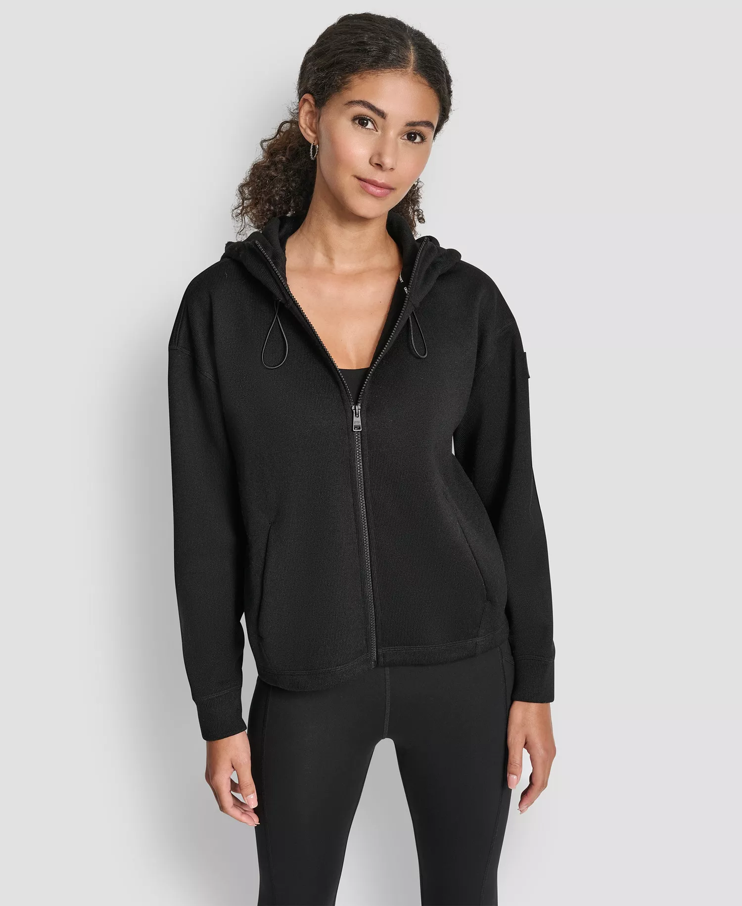 Women's Hooded Neck Zipper Jacket - Black - L