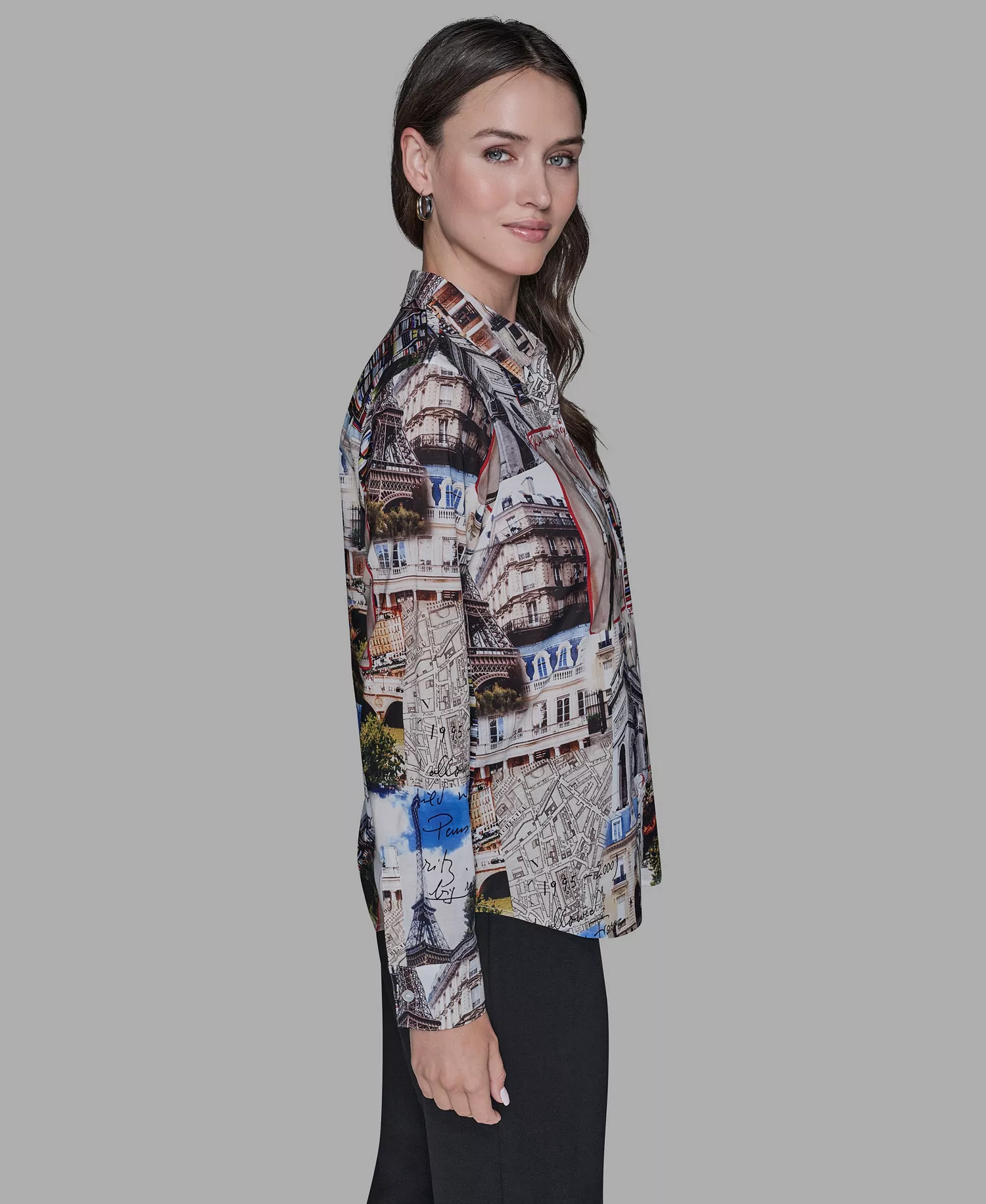 Women's Printed Long-Sleeve Blouse - Soft White/cartouche Multi - L