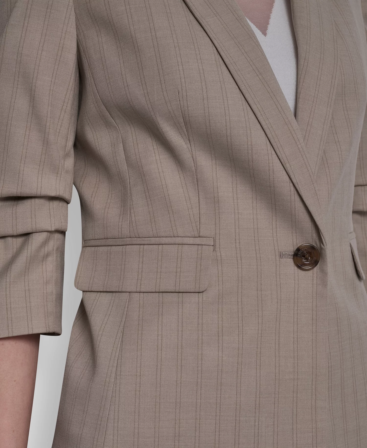 Women's Vertical Pinstripe Blazer Jacket - Pebble/Taupe Stripe - 0