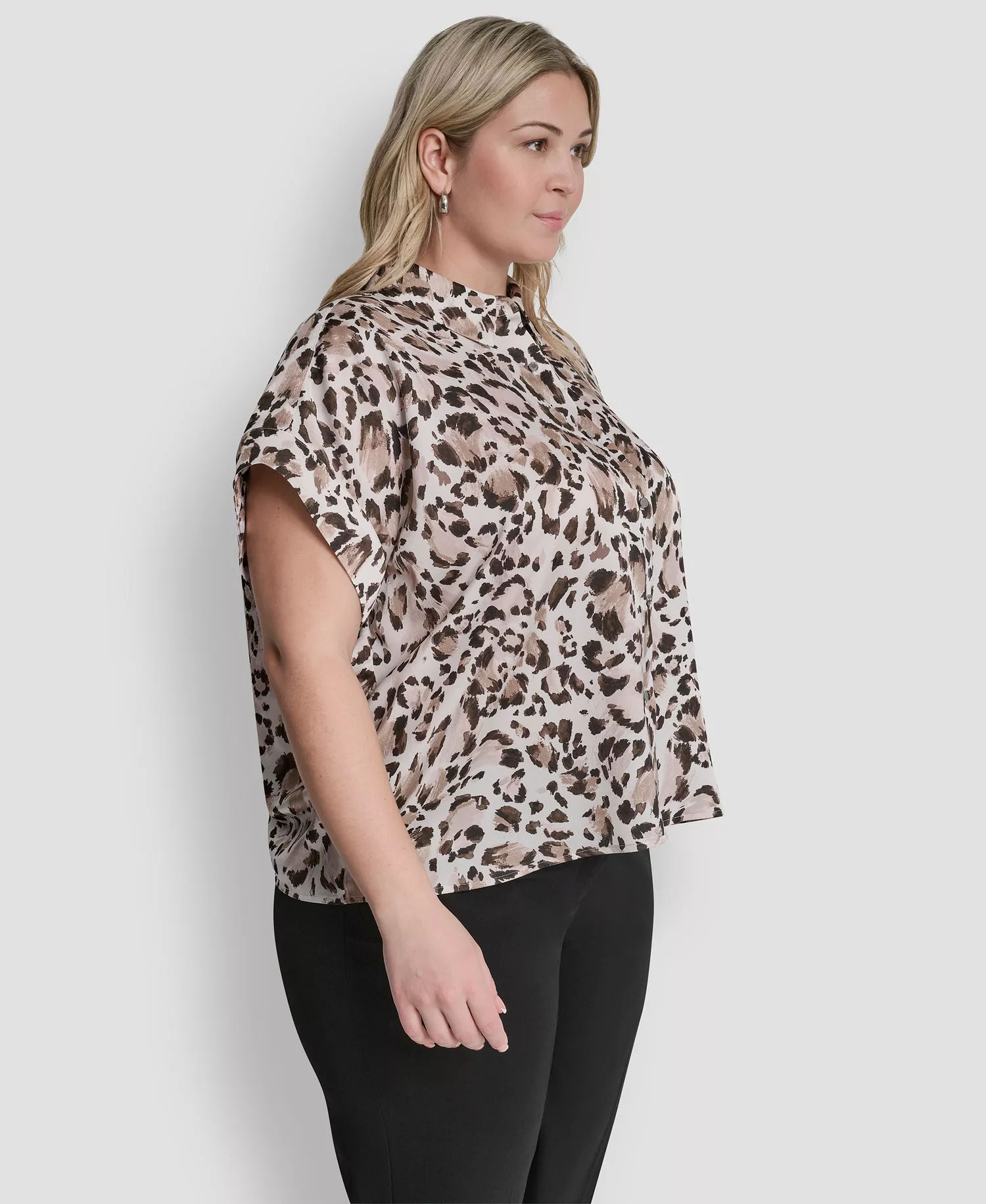 Plus Size Printed Camp Shirt - Ivory/Travertine - 1X