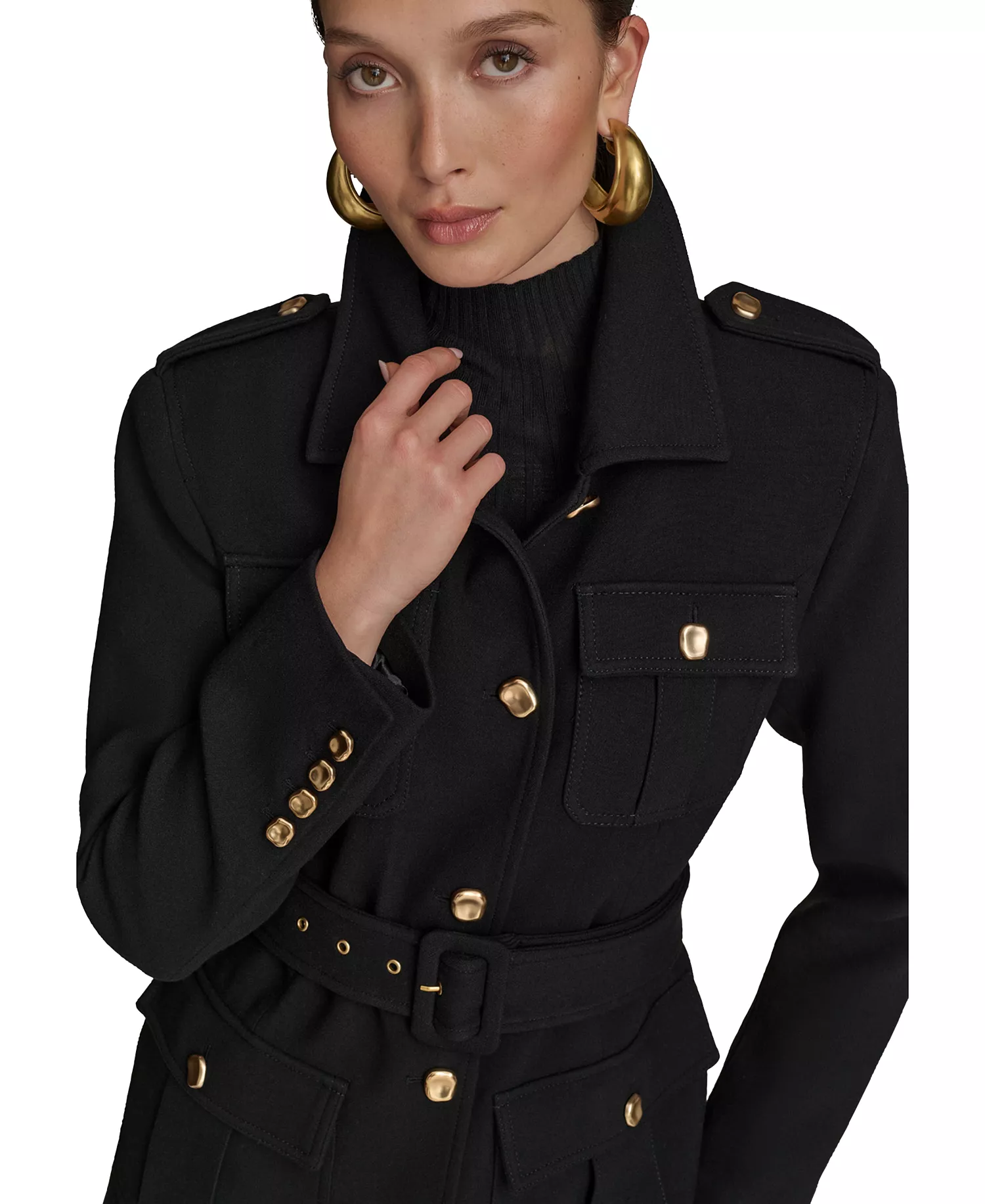 Women's Belted Crepe Jacket - Black - L