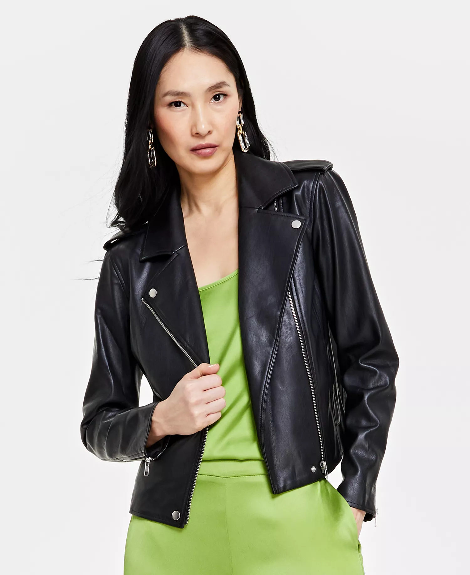 Women's Faux-Leather Jacket, Created for Macy's - Deep Black - S