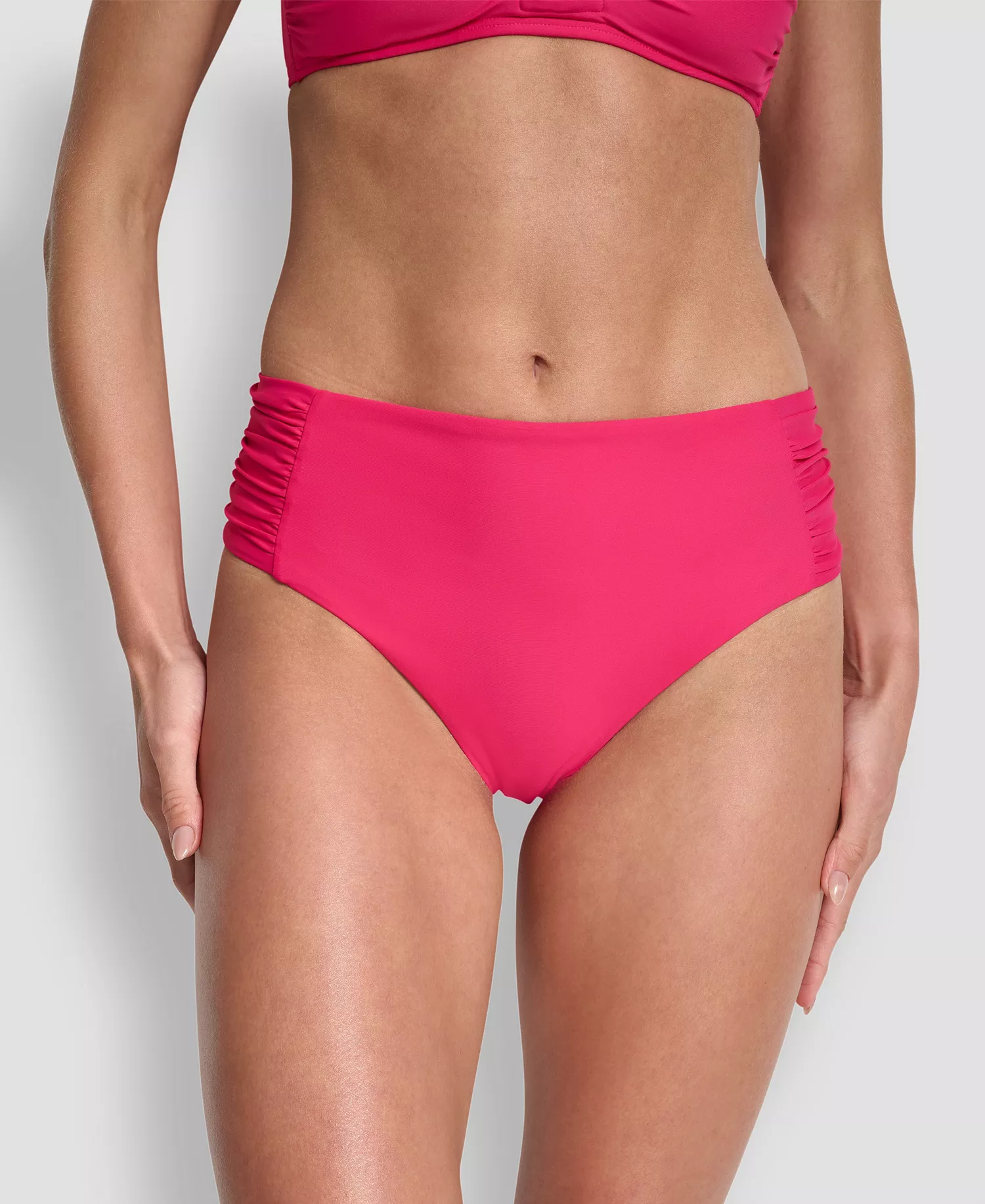 Women's High-Waist Side-Shirred Bikini Bottoms - Amalfi Pink - L