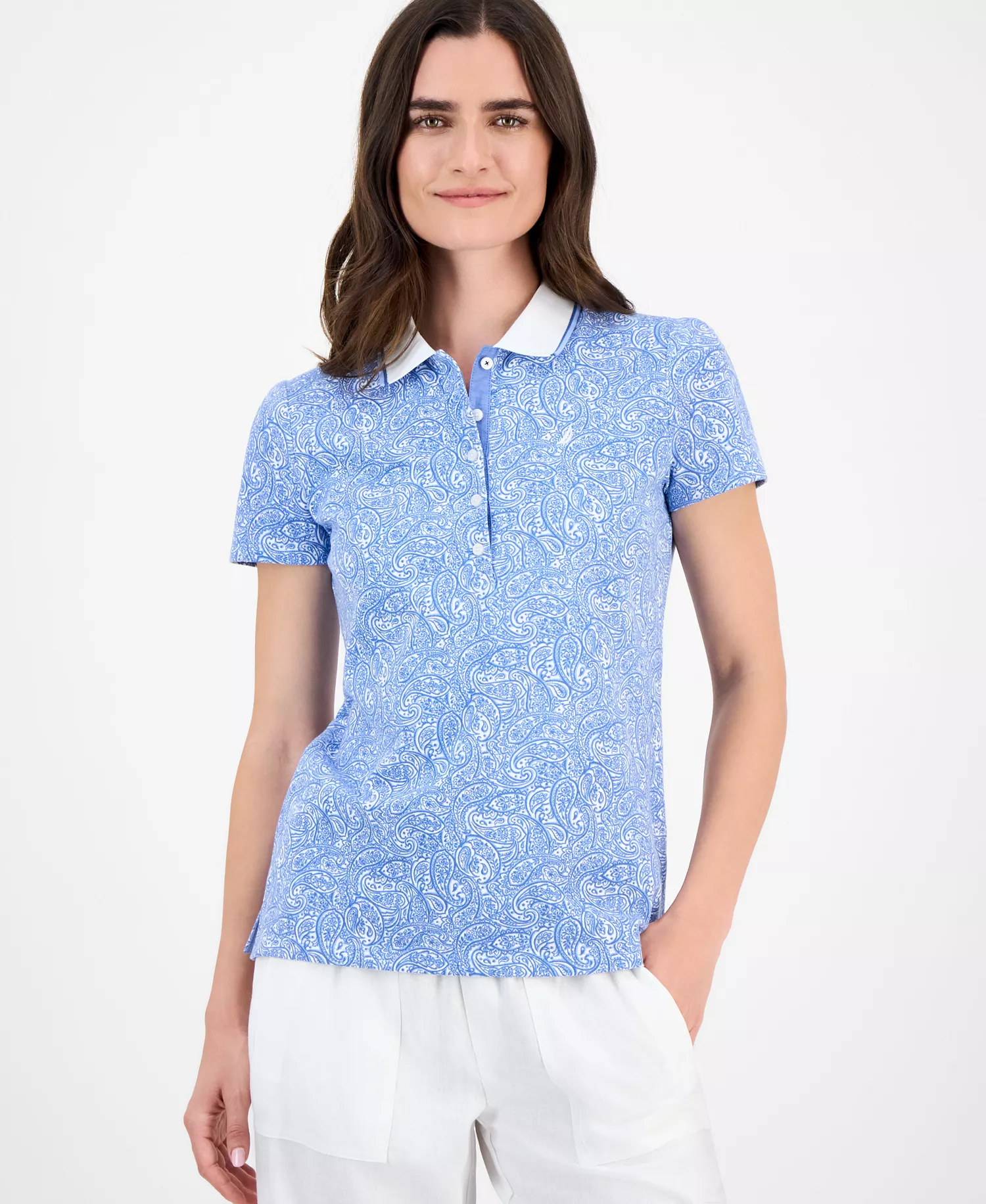 Nautica Women's Garden Paisley Polo Shirt - Blue Haze Multi - L