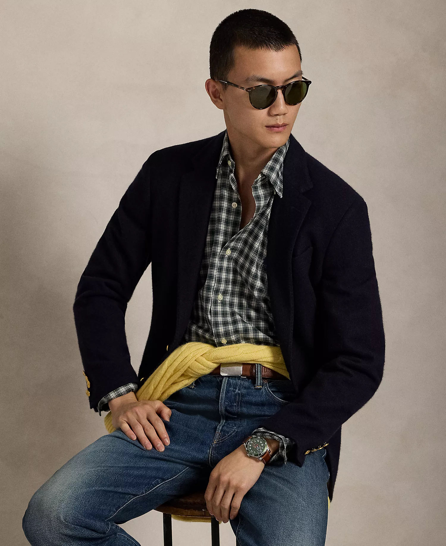 Men's Classic-Fit Plaid Twill Shirt  - Blue/Green Multi - 2XL