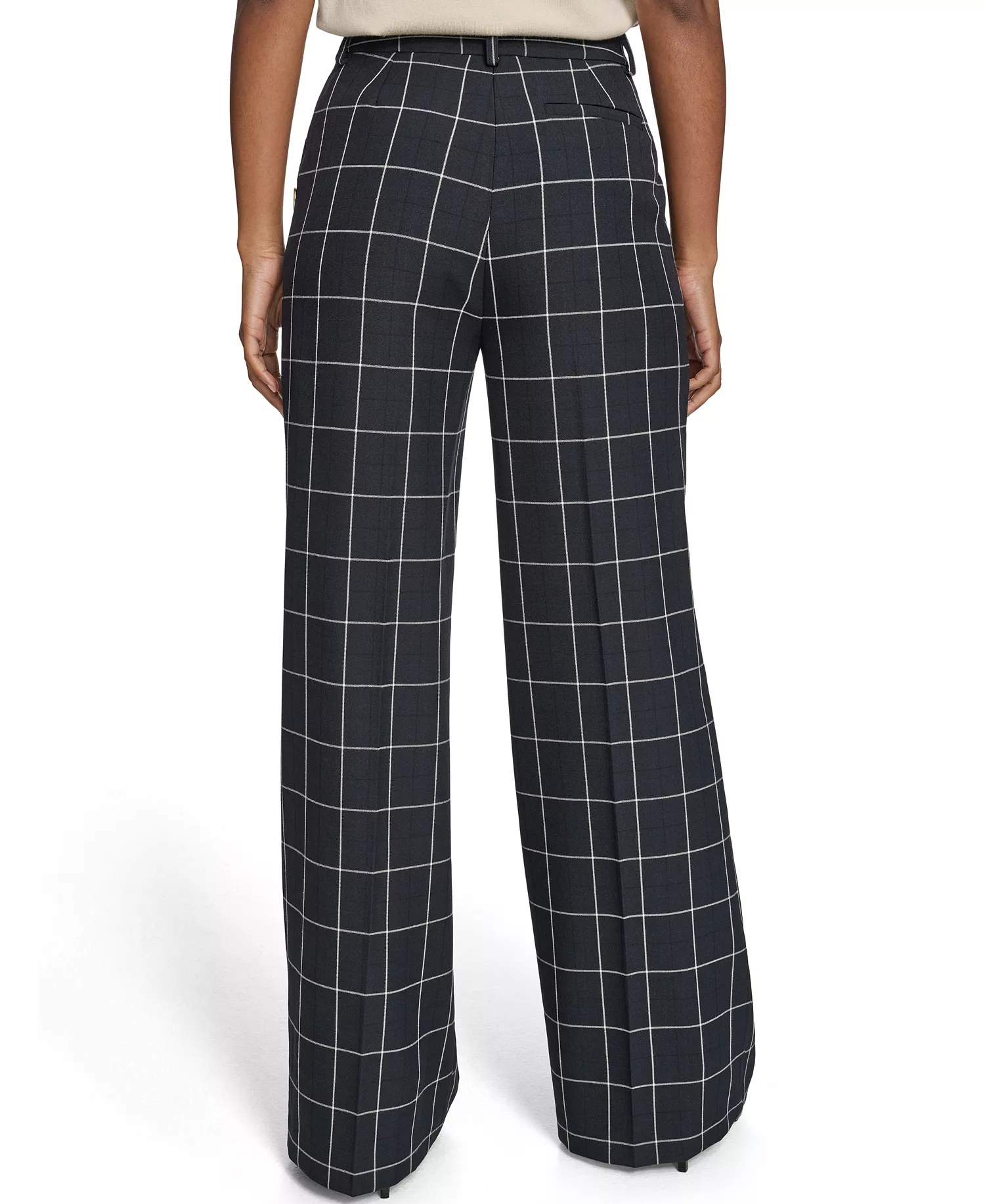 Women's High Rise Windowpane Sailor Pants - Navy/ Ivory - 0