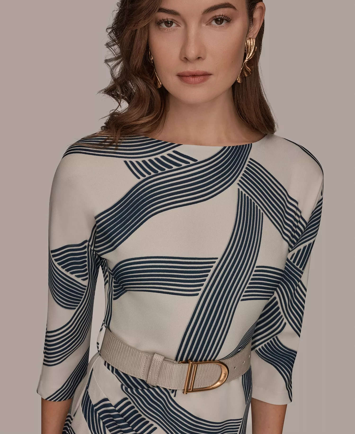 Women's Abstract Print Belted Sheath Dress - Vellum/Nightfall - 10