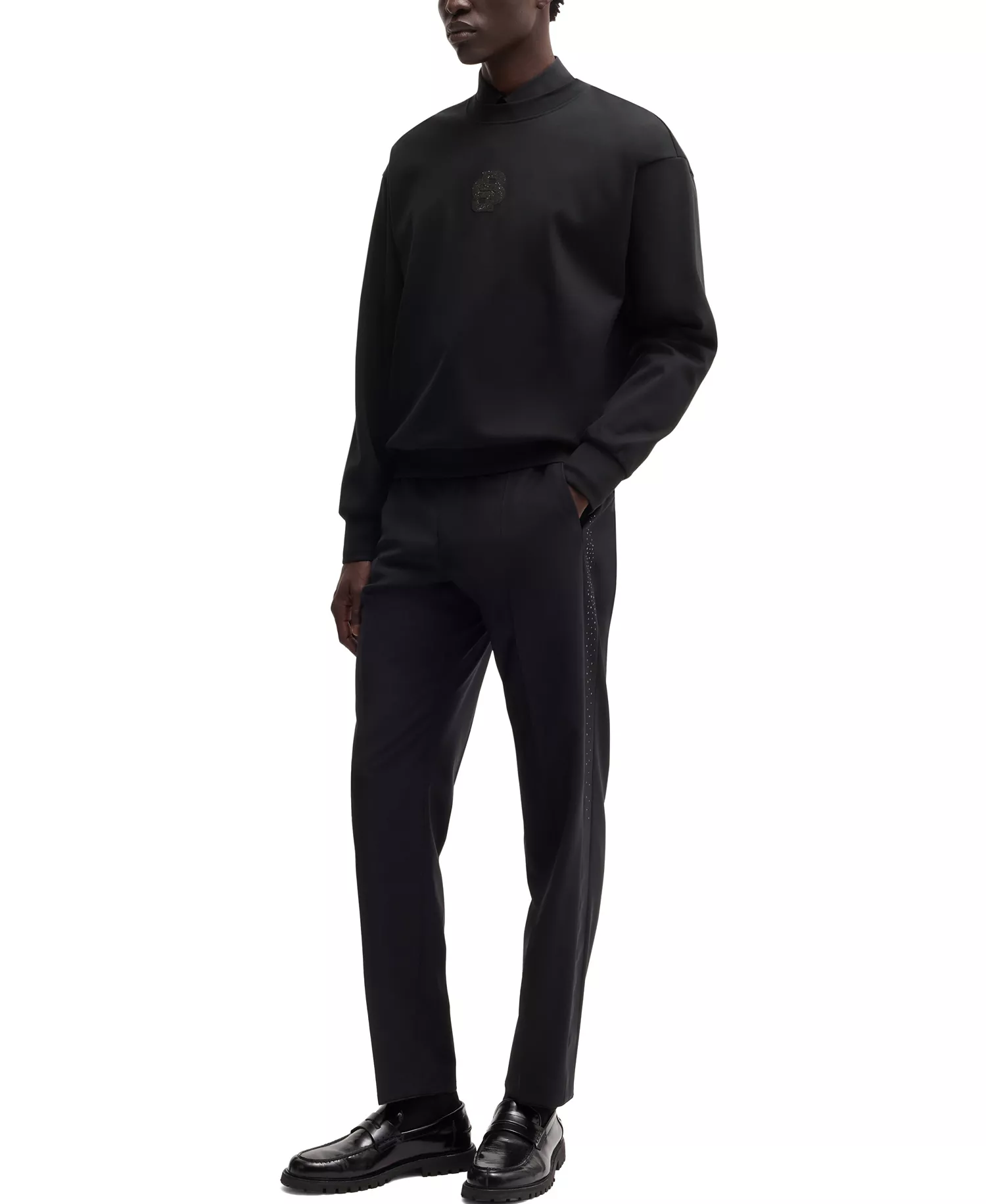 Men's Relaxed Fit Monogram Cotton Sweatshirt - Black - 2XL