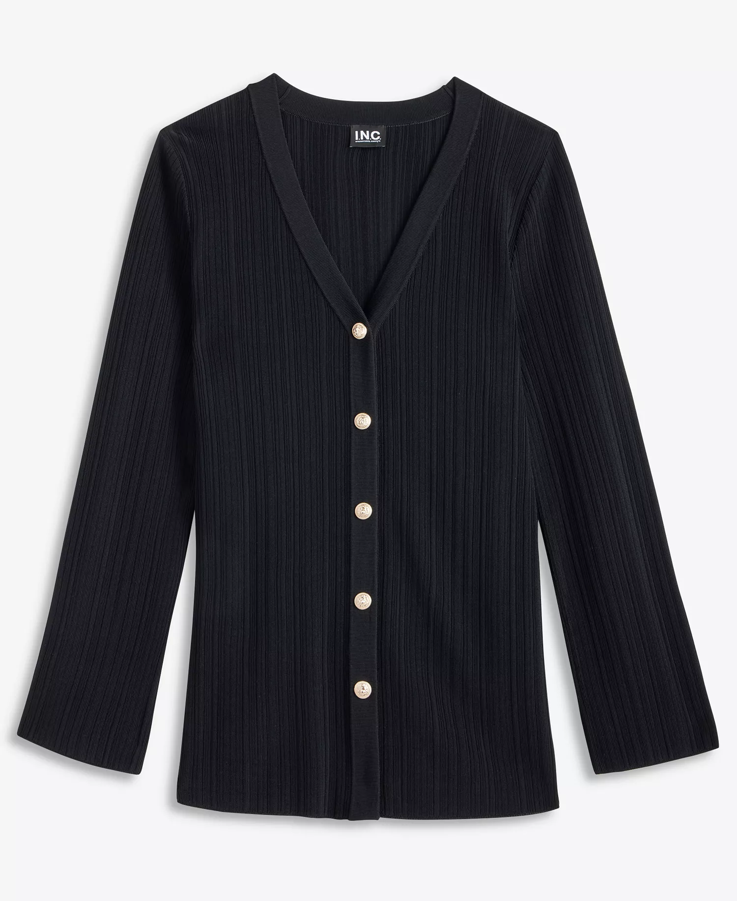 Women's Rib-Knit Long Cardigan, Macy's Exclusive - Deep Black - L