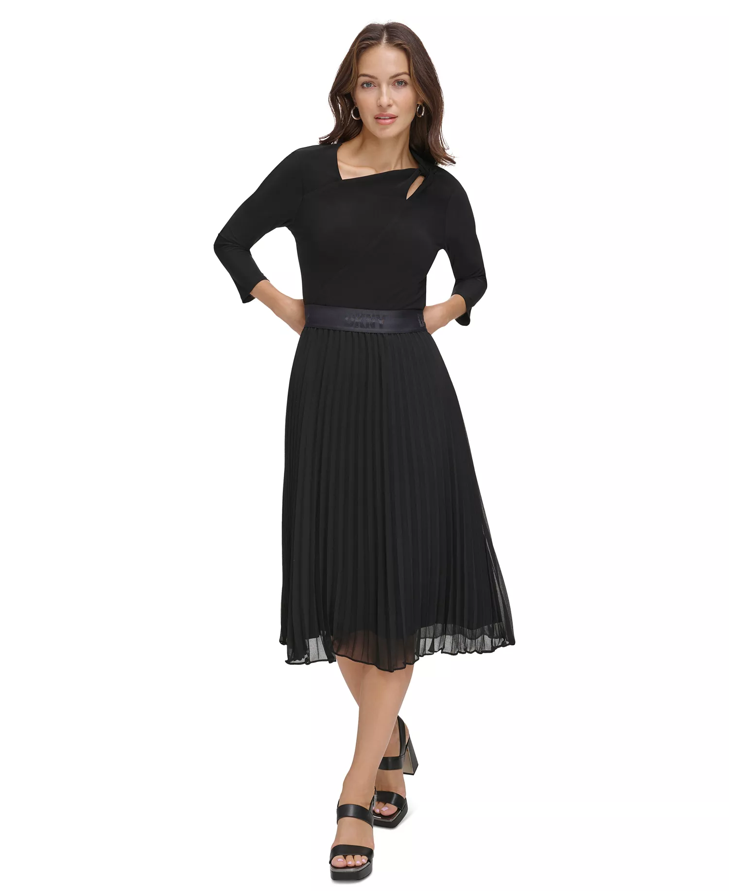 Pleated Midi Skirt - Black - L