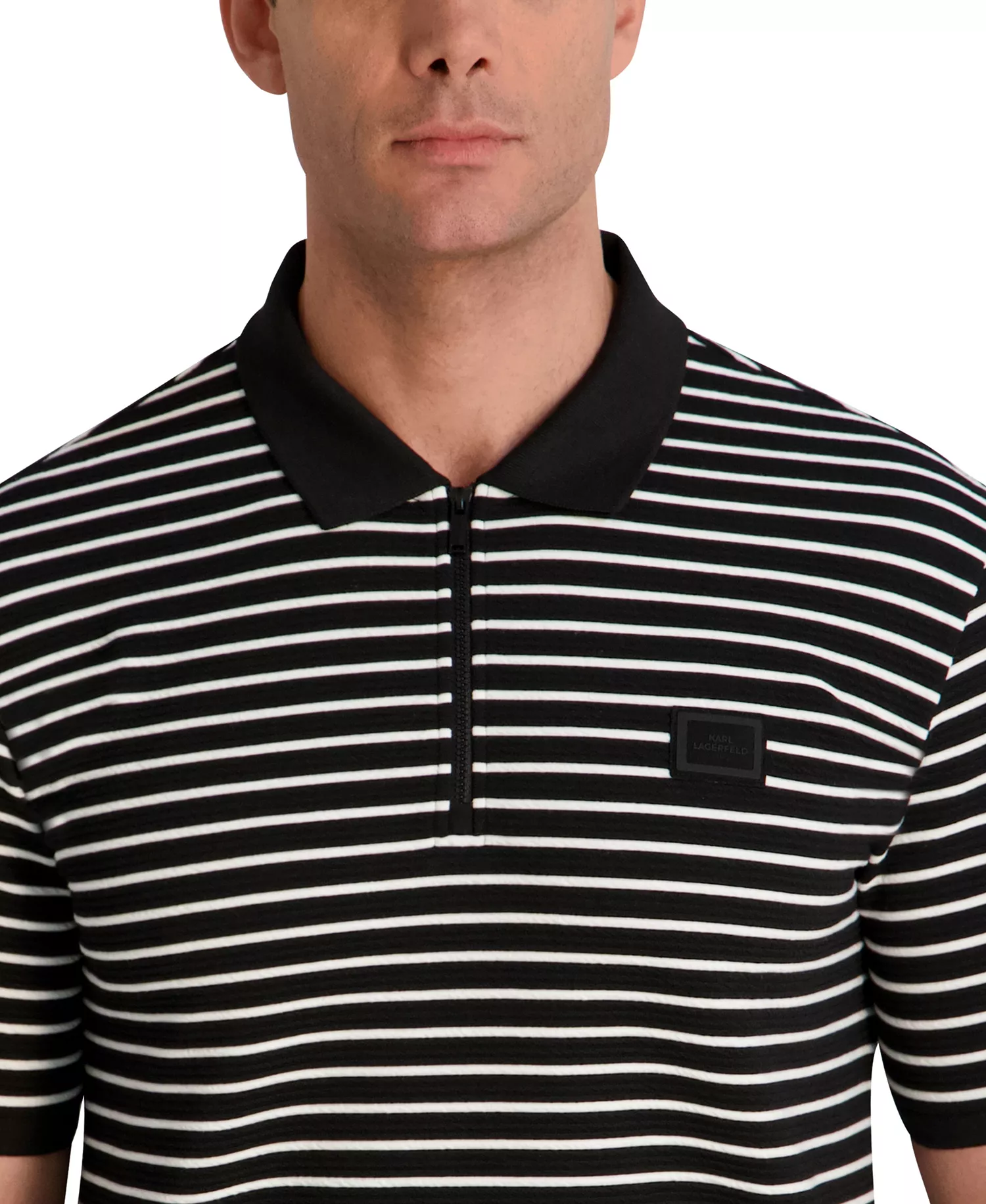 Men's Striped Quarter-Zip Polo Shirt - Black/White - L