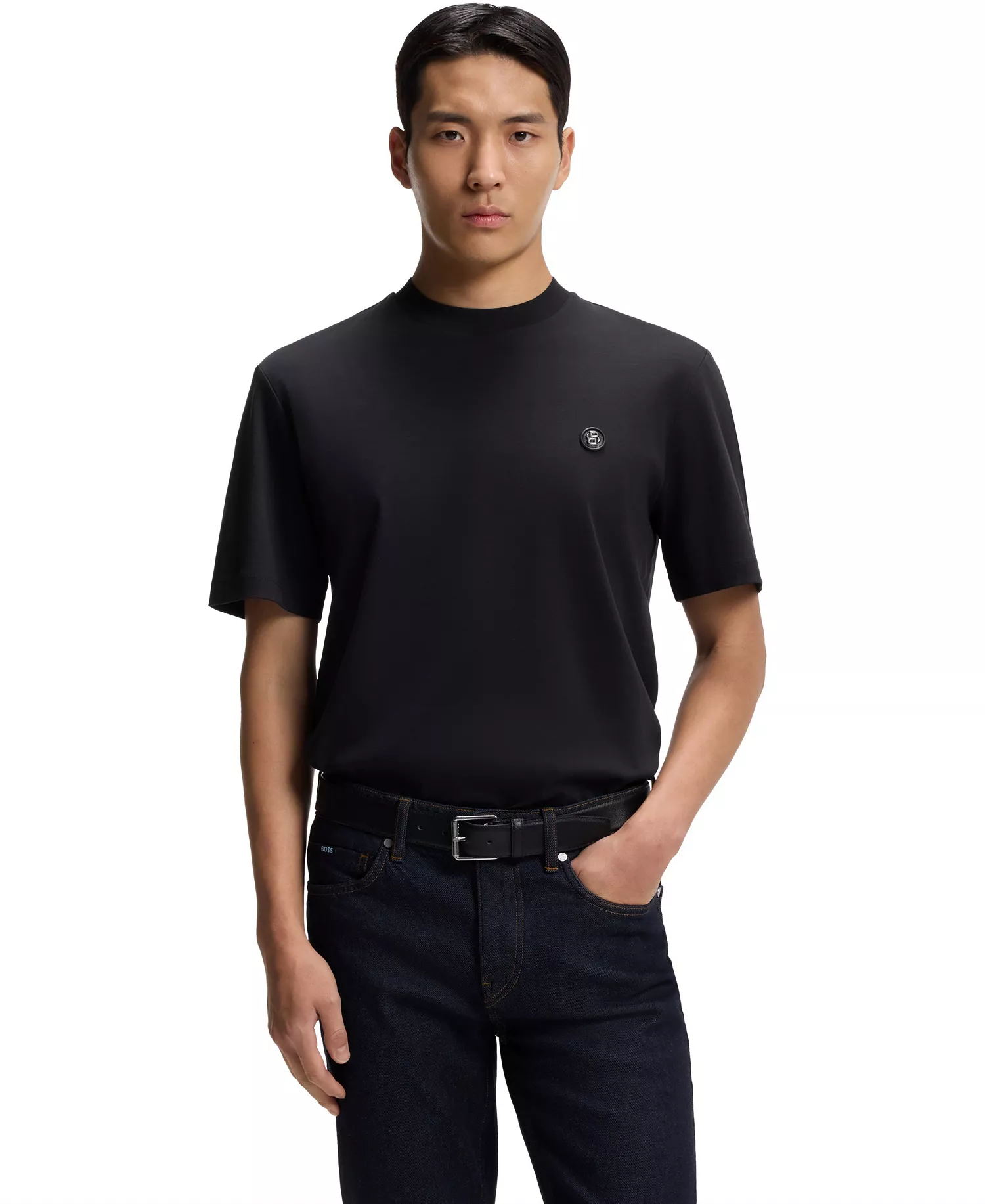 Men's Mercerized-Cotton Double B Monogram T-Shirt - Dark Blue - L