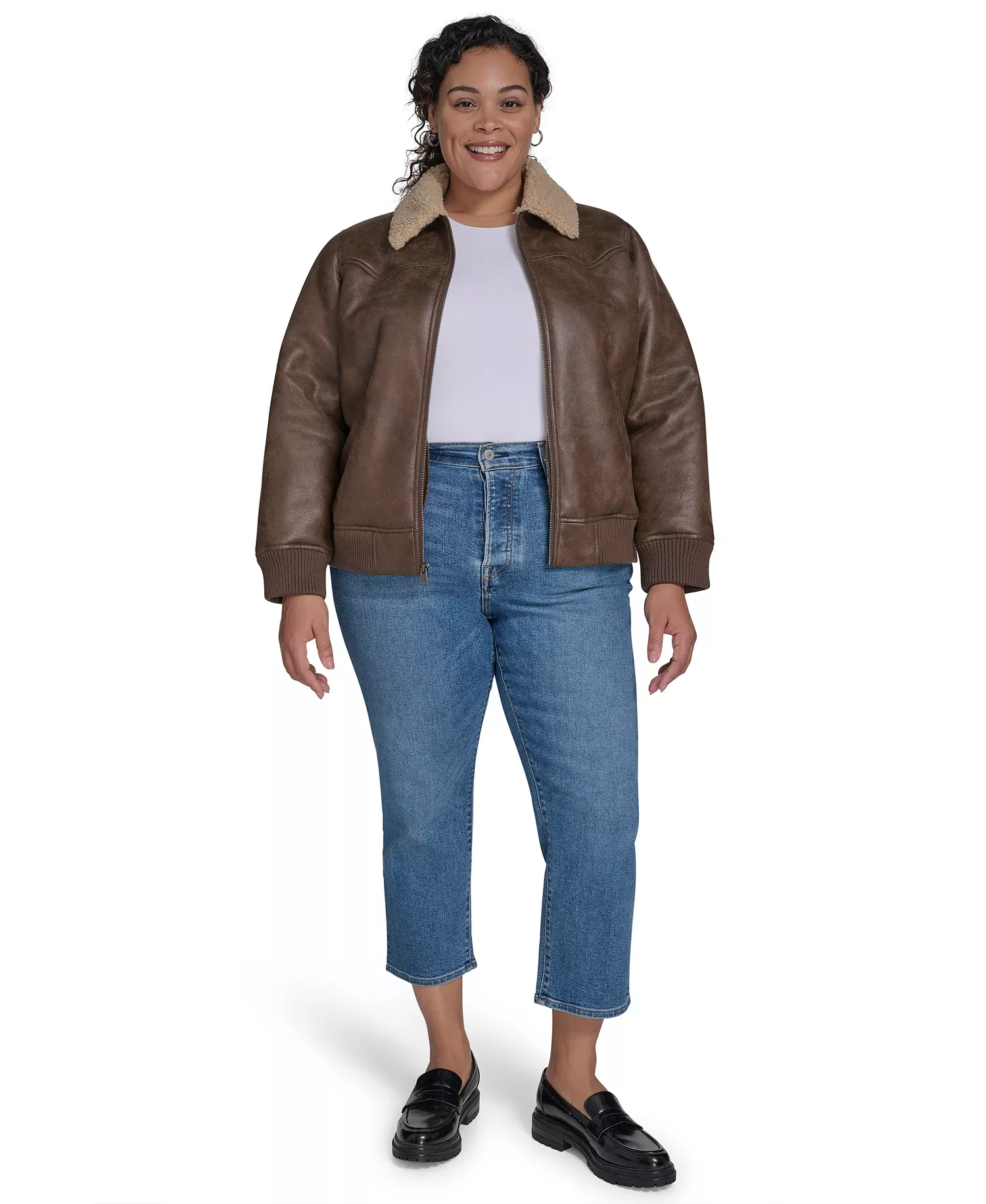 Plus Size Long Sleeves Western Bomber Jacket - Coffee - 1X