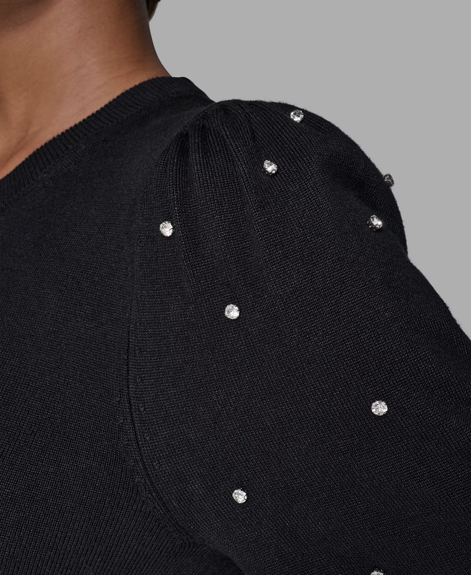 Women's Embellished Crew Neck Sweater Dress - Black - M