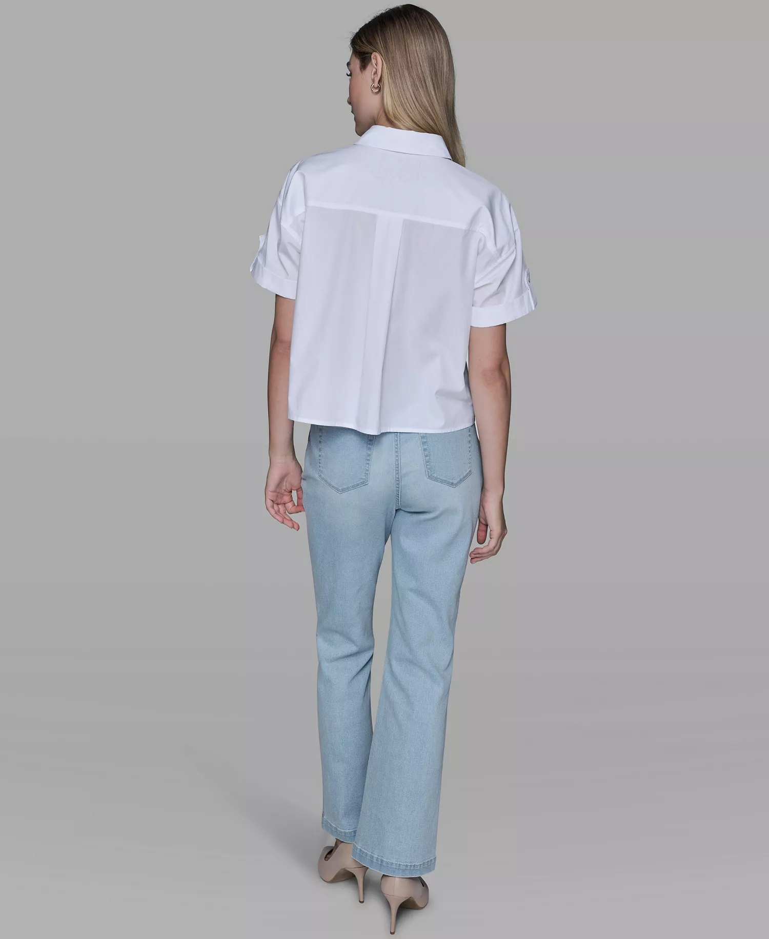 Women's Floral Collared Neck Blouse - White - L