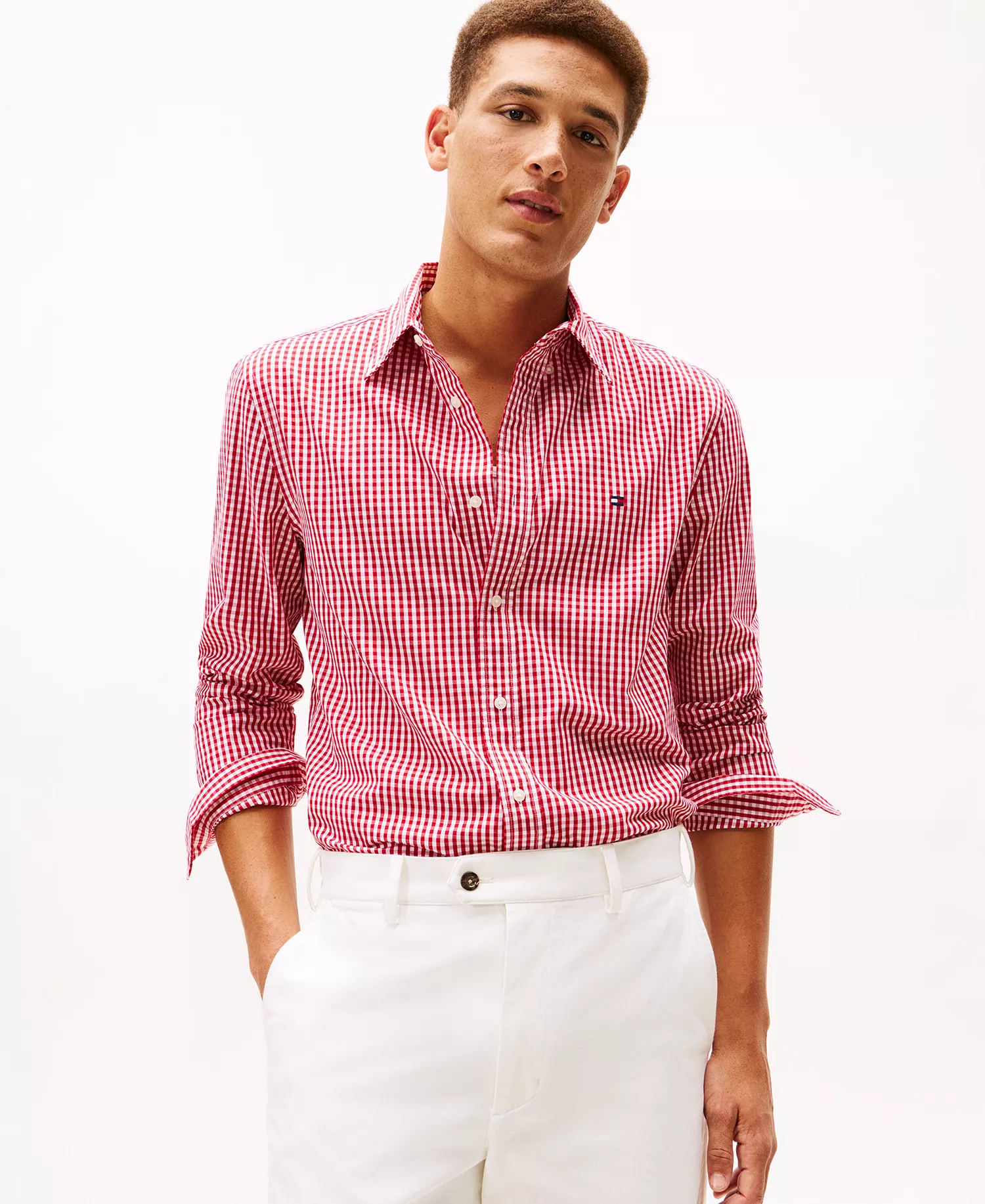 Men's Flex Poplin Big Gingham Shirt - Medium Red / Check - L