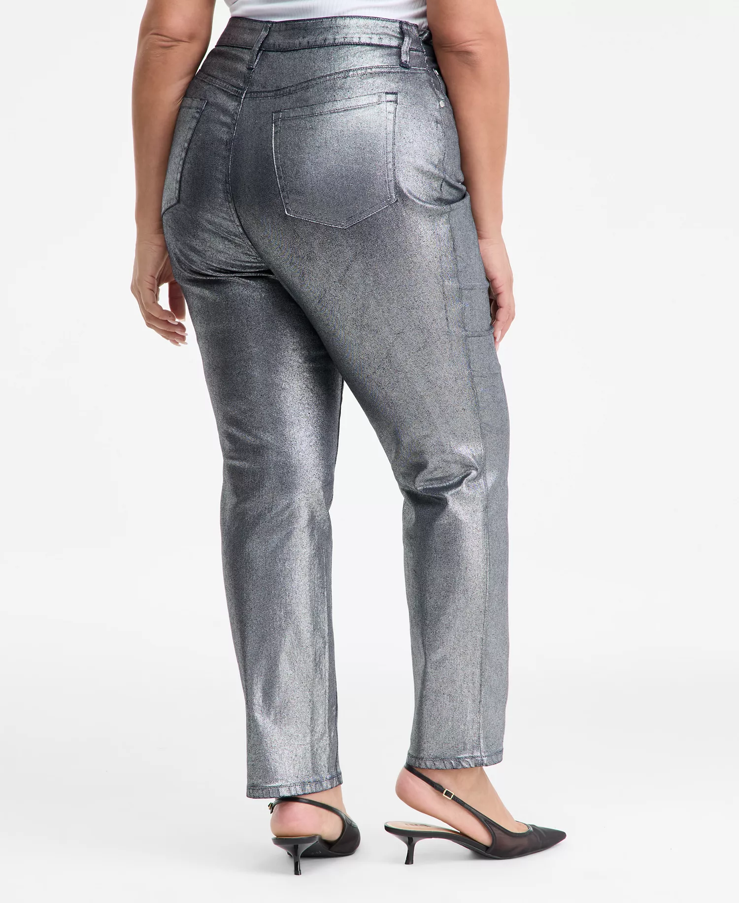 Plus Size Metallic Straight-Leg Jeans, Created for Macy's - Silver - 28W