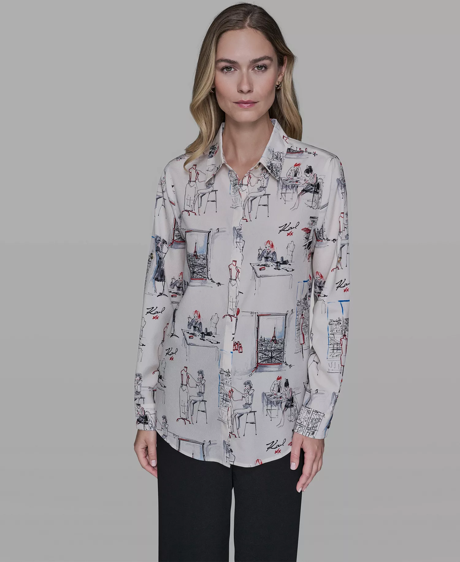 Women's Printed Button-Front Blouse - Bisque Multi - L