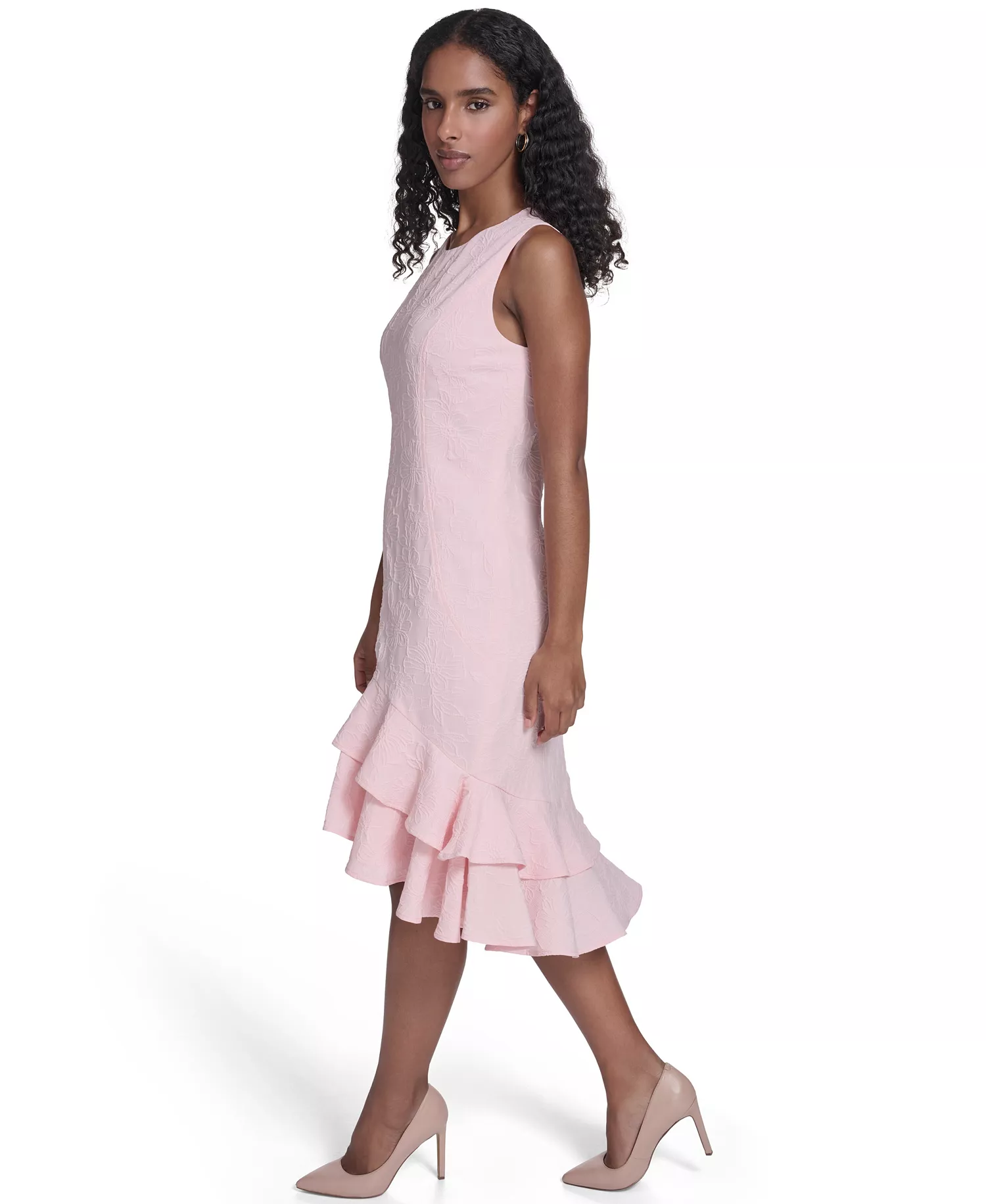 Petite Embossed Crewneck Midi Dress - Ballerina Pink - 0P