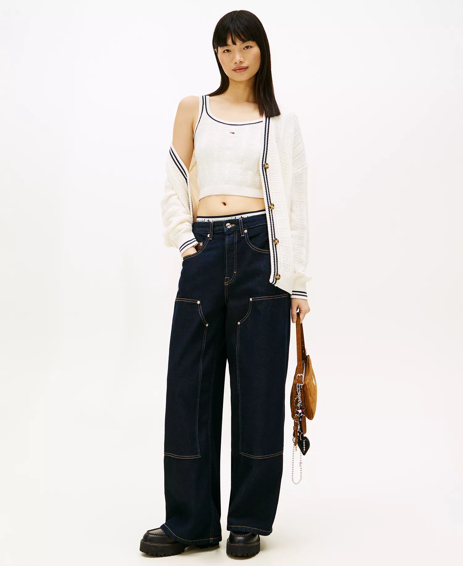 Women's Flag Cable Cropped Tank Top - Ancient White - L