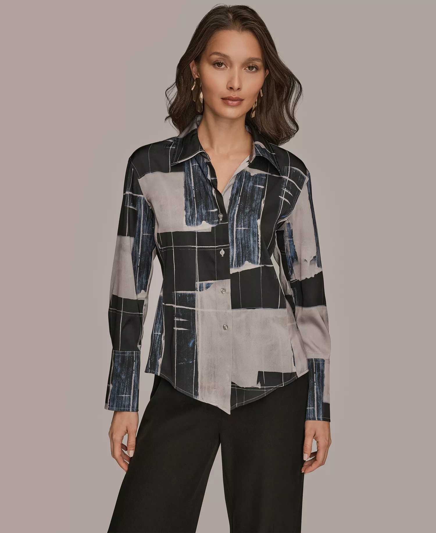 Petite Long-Sleeve Printed Blouse - Vapor Multi - P/L