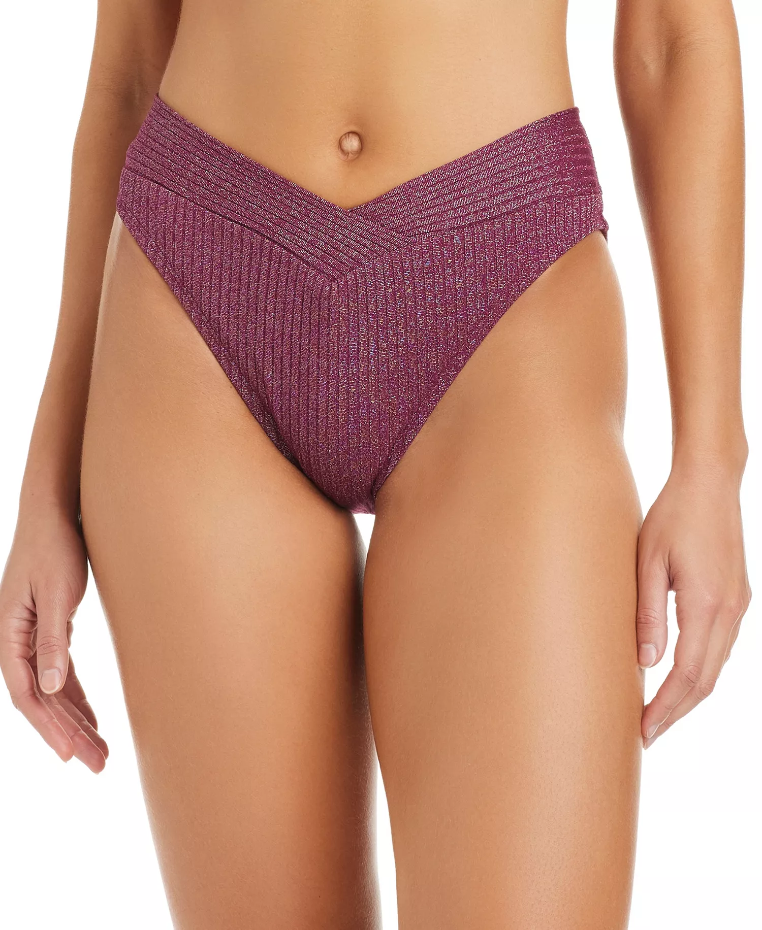 Women's Rib & Shine V-Waist High-Leg Swim Bottoms, Macy's Exclusive - Burgandy - L