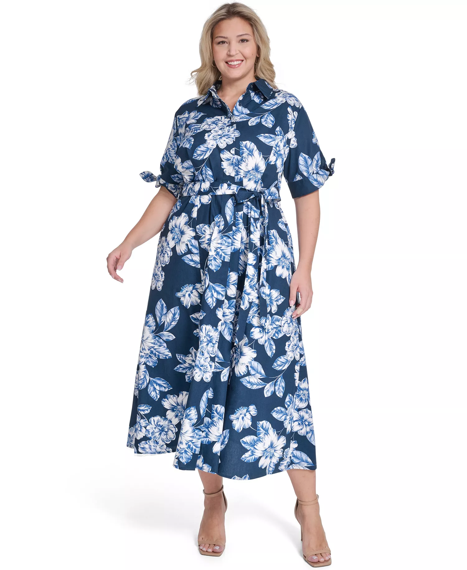 Plus Size Floral-Print Midi Dress - Indigo Multi - 14W