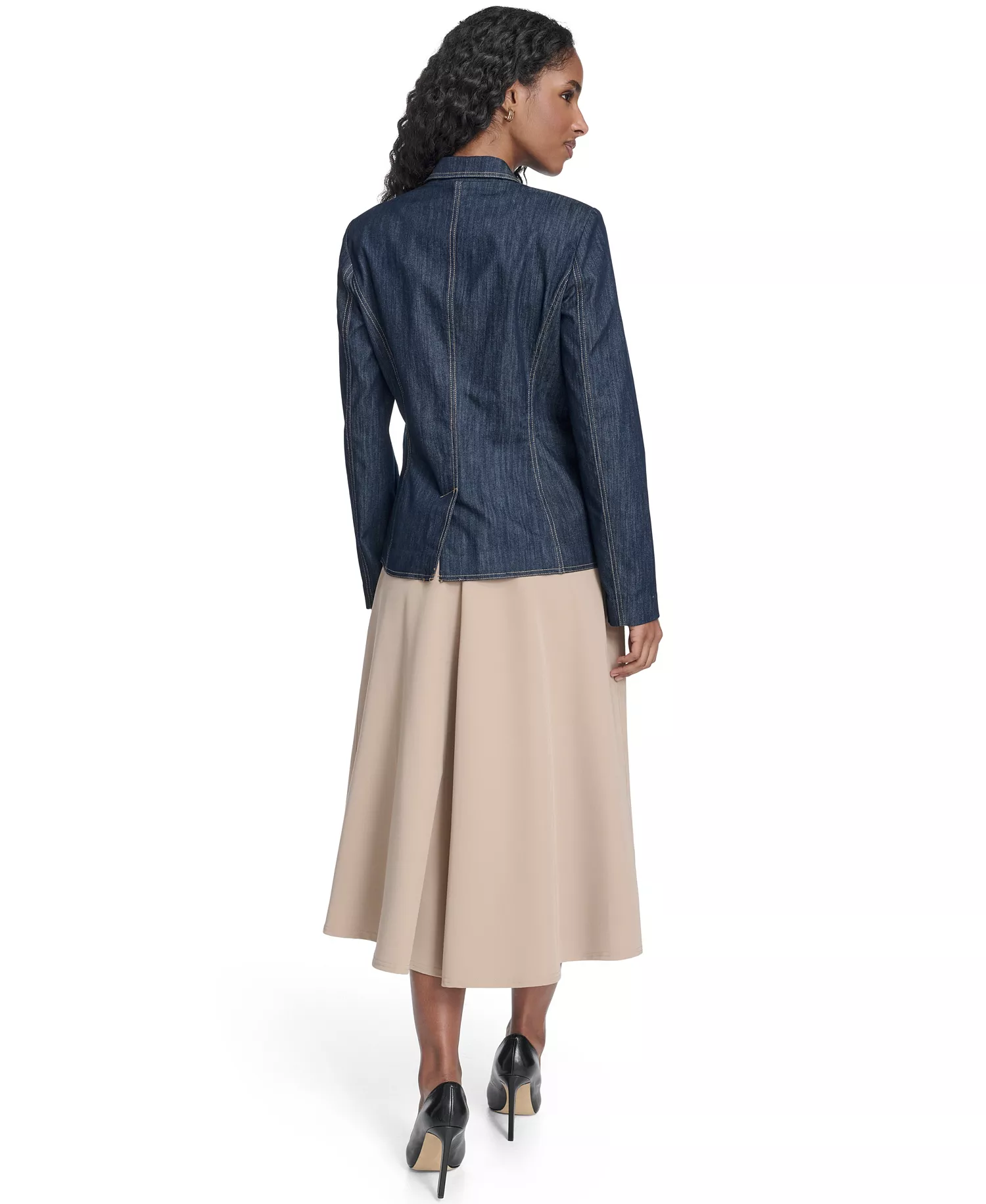 Women's One Button Denim Blazer - Navy - 0