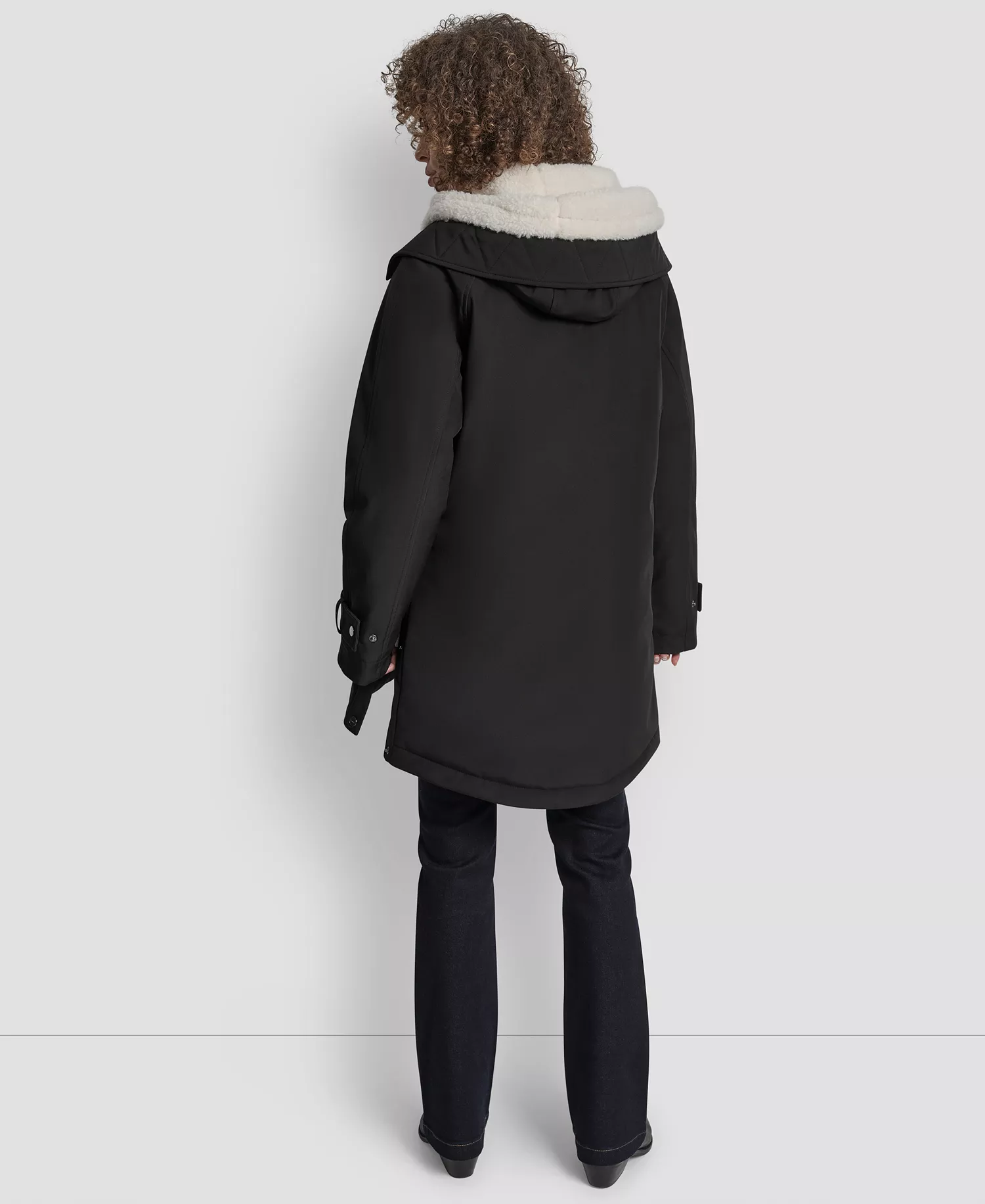 Women's Faux-Fur-Lined Hooded Softshell Coat - Black - L