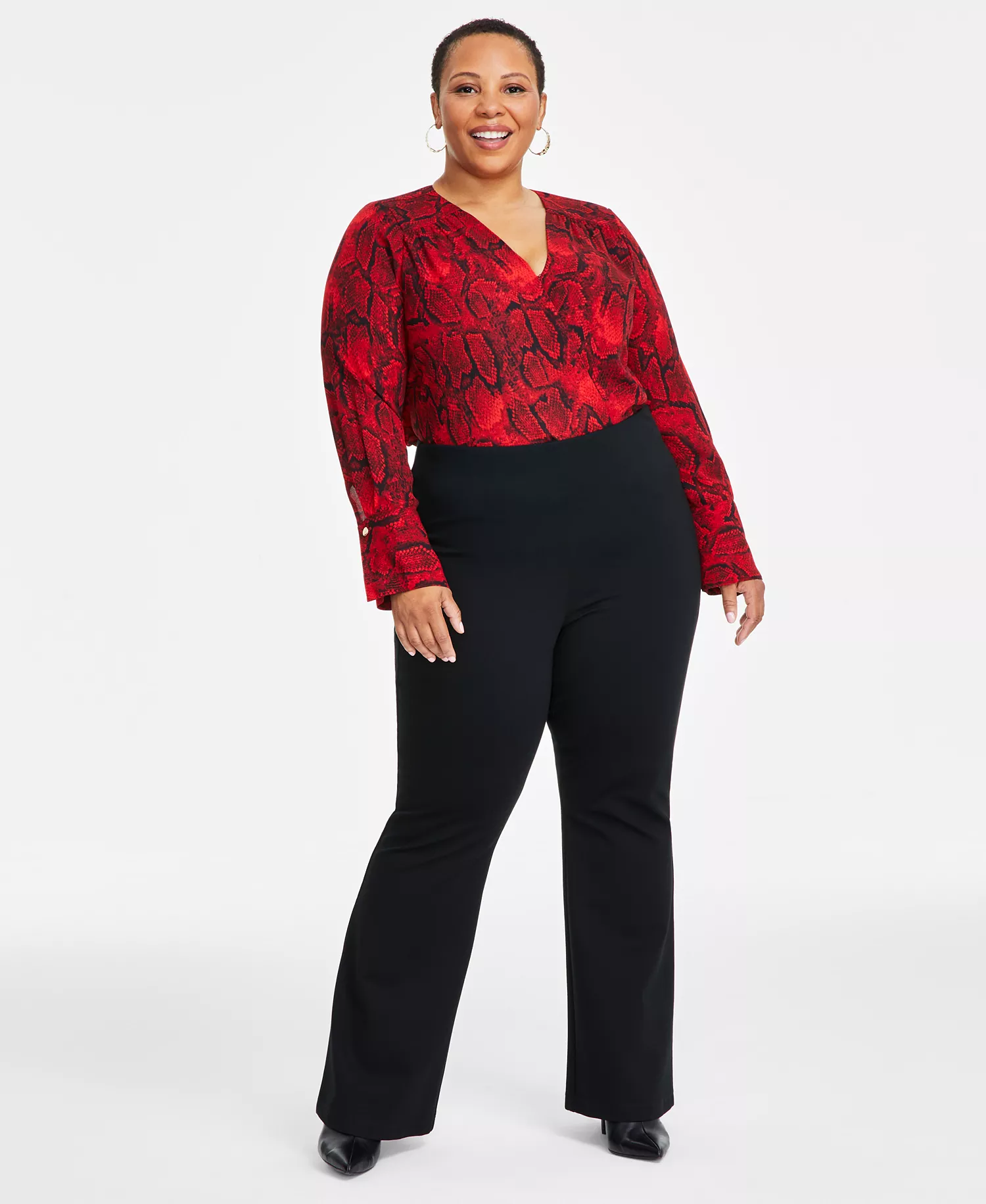 Plus Size High-Rise Flare-Leg Pants, Exclusively at Macy's  - Deep Black - 0X