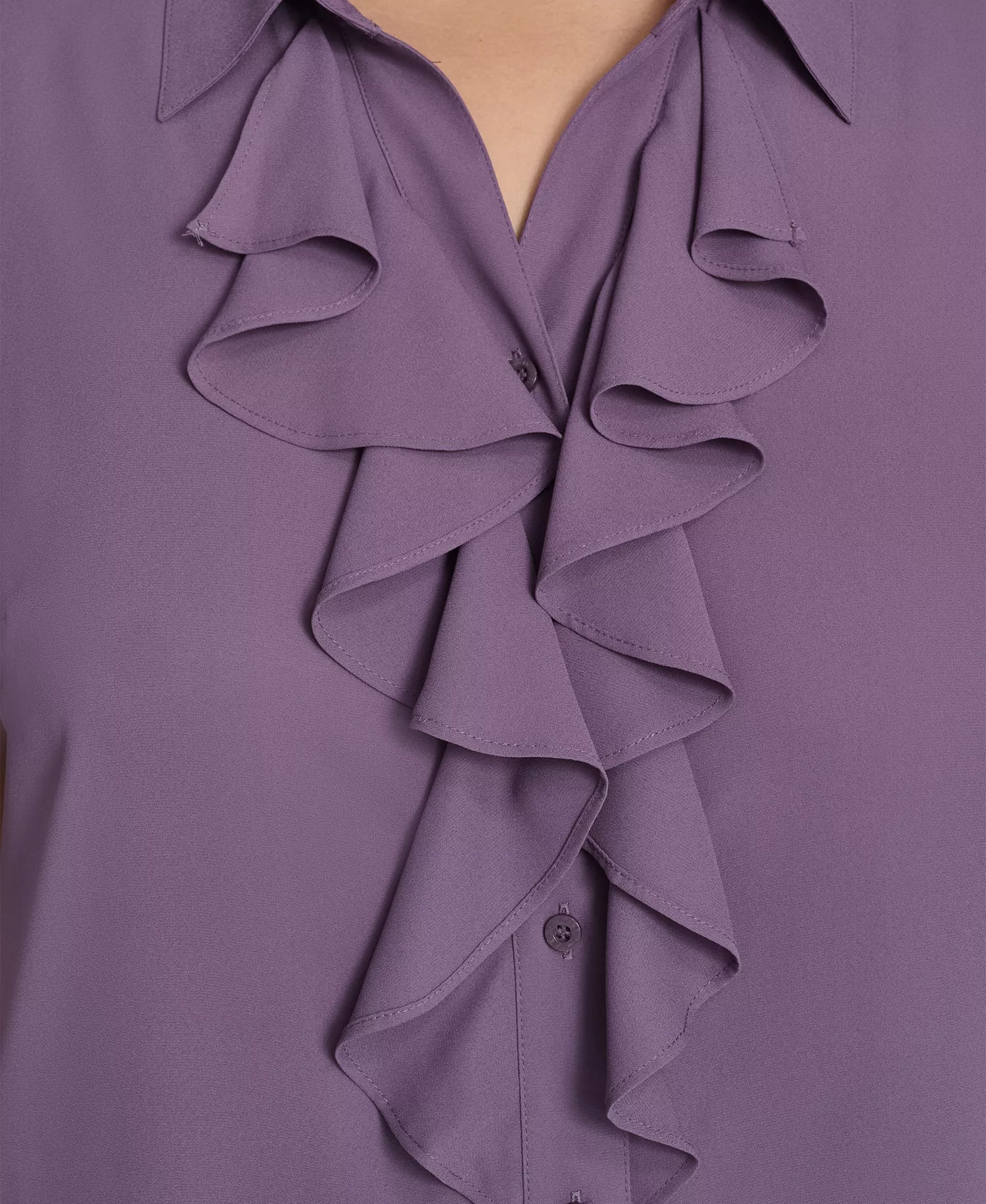 Women's Plus Size Solid Cap Sleeve Ruffle Front Top - Winter Plum - 1X