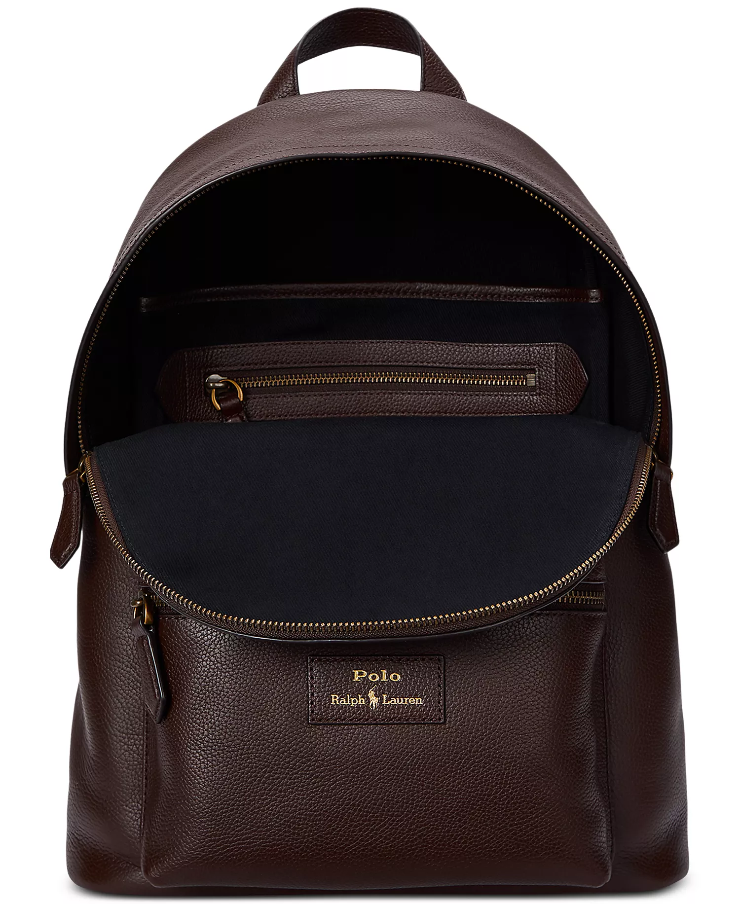Men's Pebbled Leather Backpack - Dark Brown - No Size