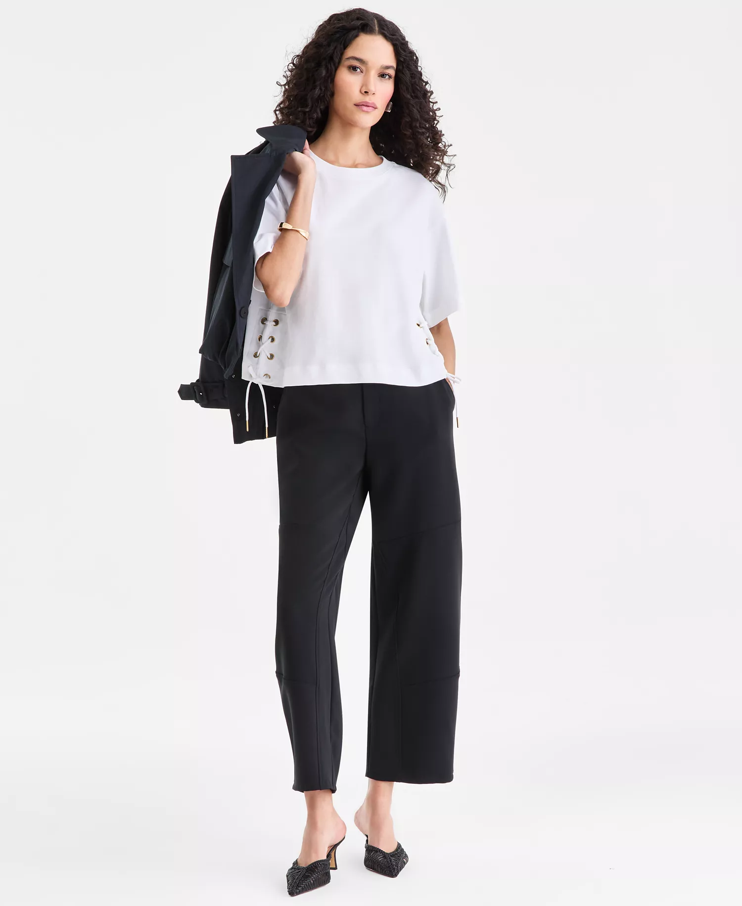 Women's Cotton Lace-Up-Hem T-Shirt, Macy's Exclusive - Bright White - L