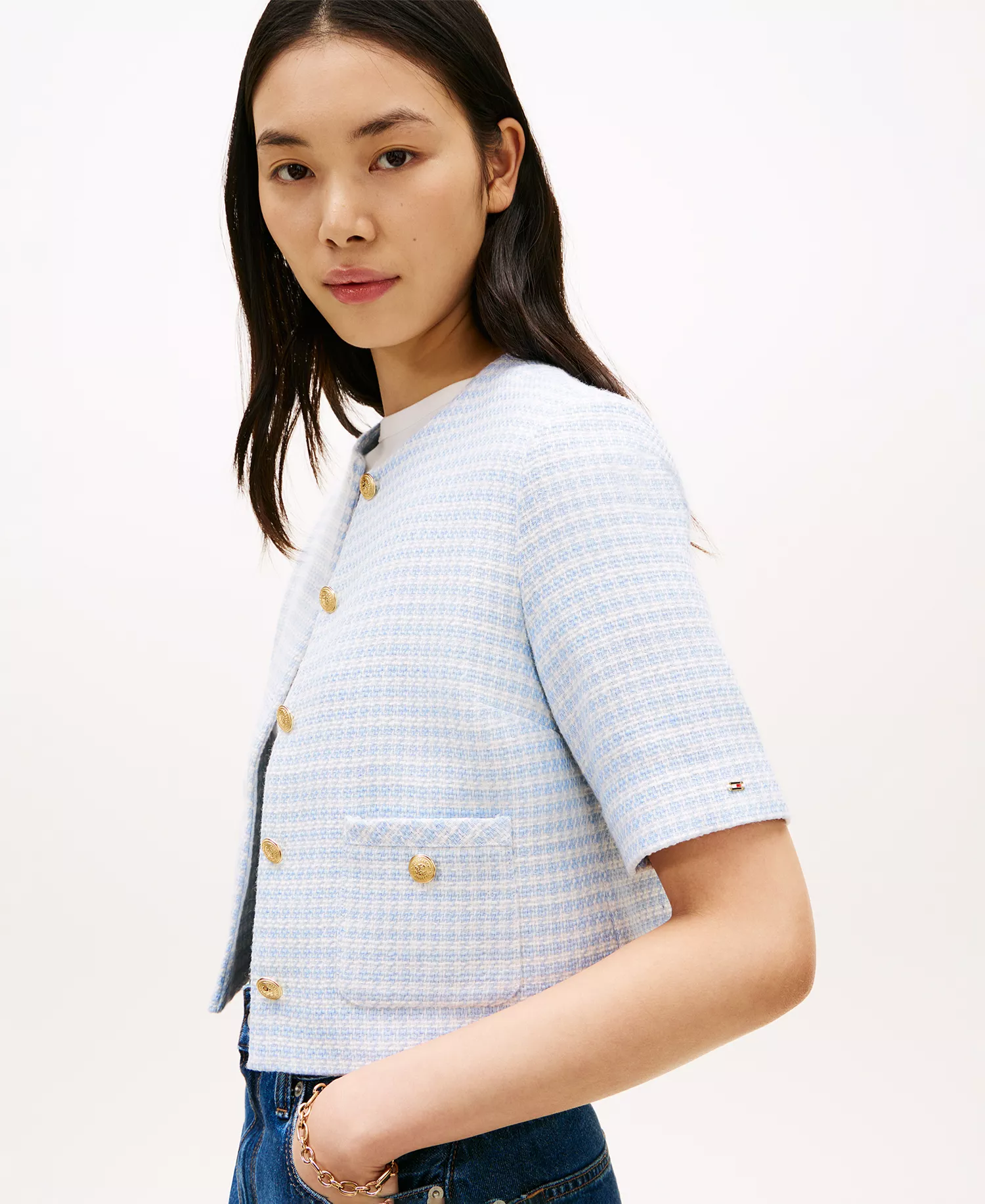 Women's Crewneck Tweed Lady Jacket - Breezy Blue - 10