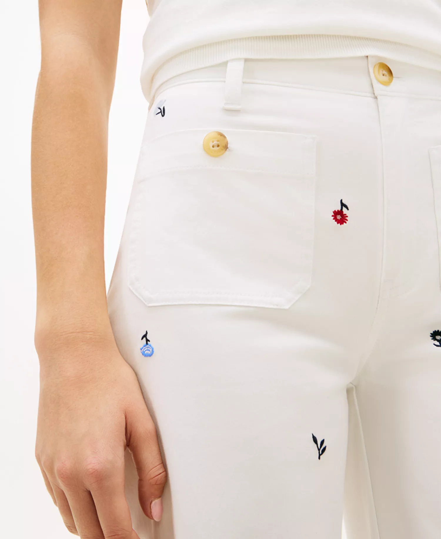 Women's Patch Pocket Printed Chinos Pants - Ecru - 10