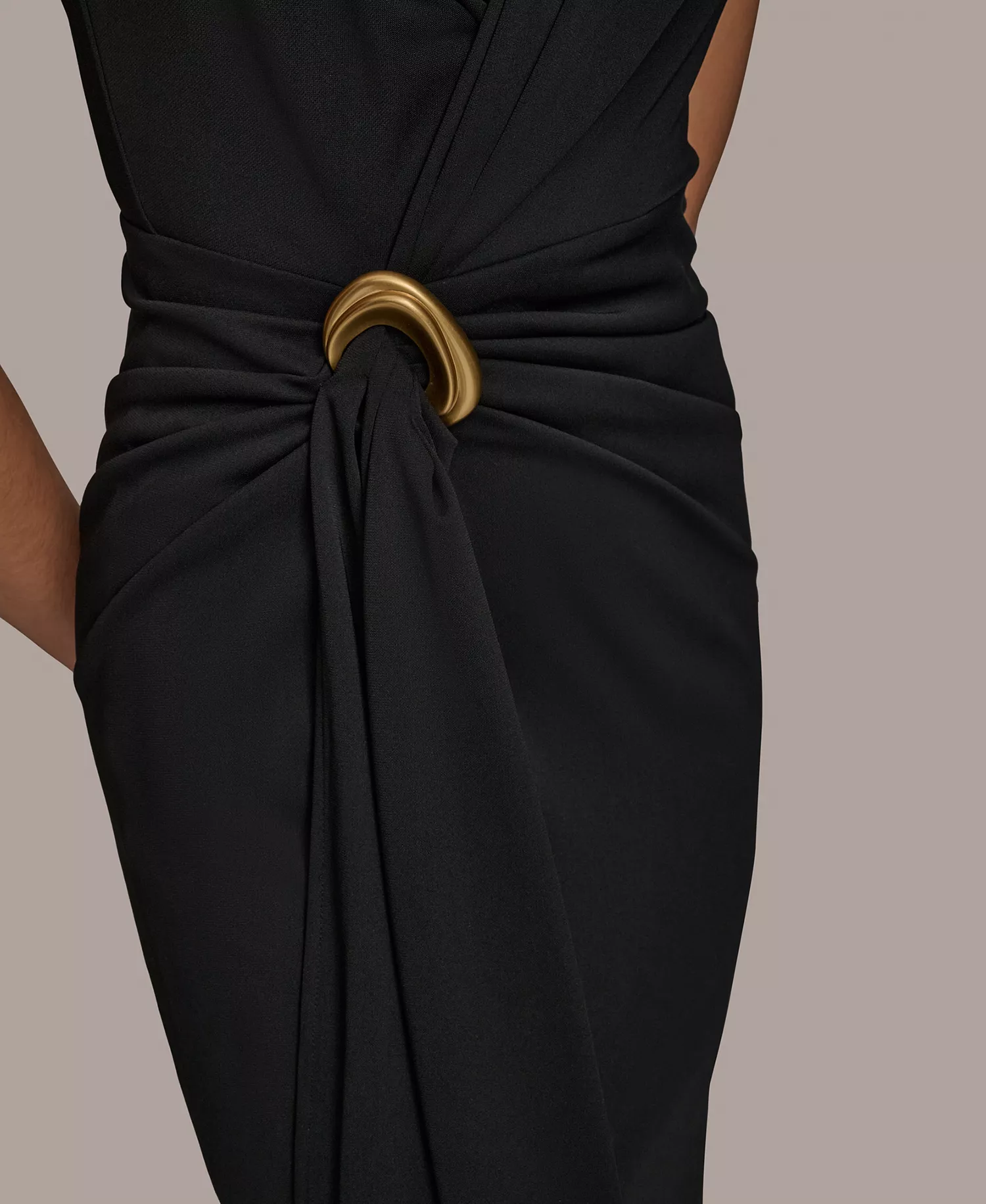 Women's Draped Faux-Wrap Gown - Black - 10