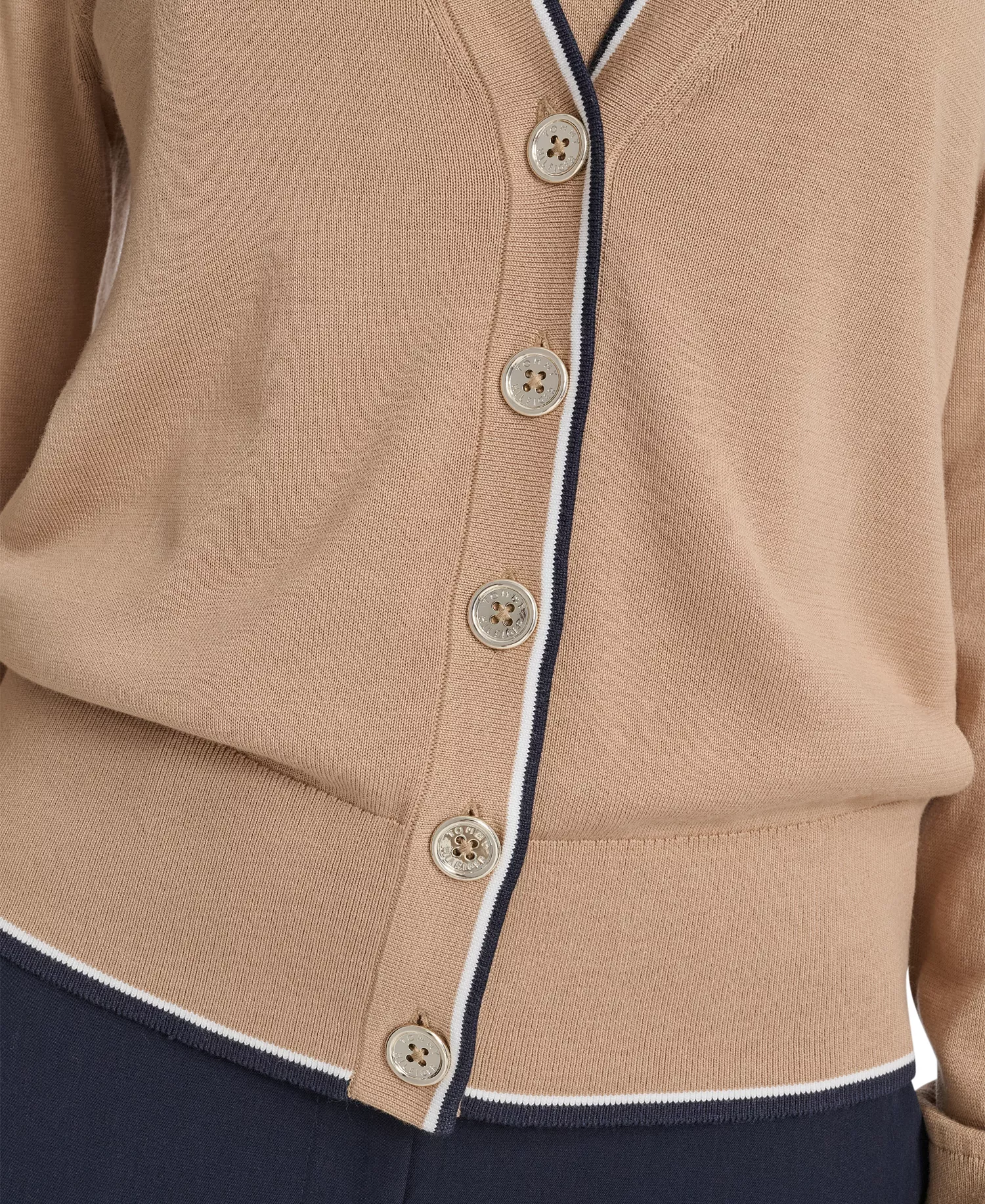 Women's Tipped V-Neck Cardigan Set - Tannin Multi - L