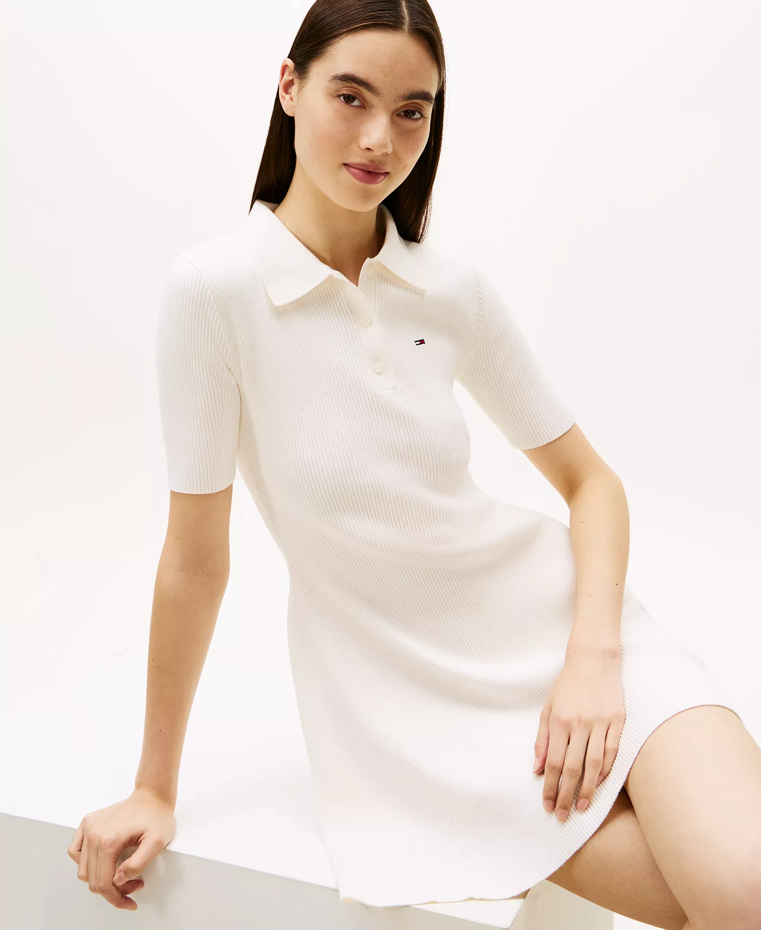 Women's Fit and Flare Polo Mini Dress - Ancient White - L