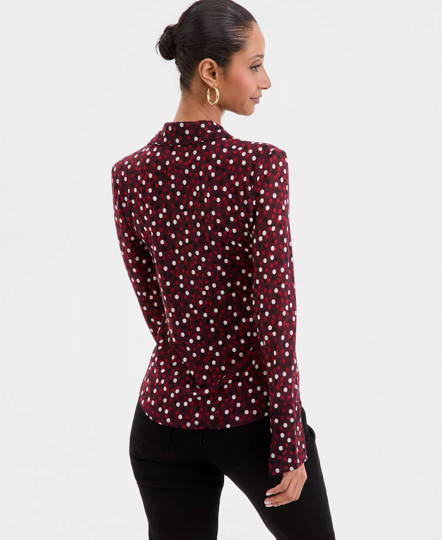 Women's Long-Sleeve Printed Mesh Collared Top, Macy's Exclusive - Ari Dots - L