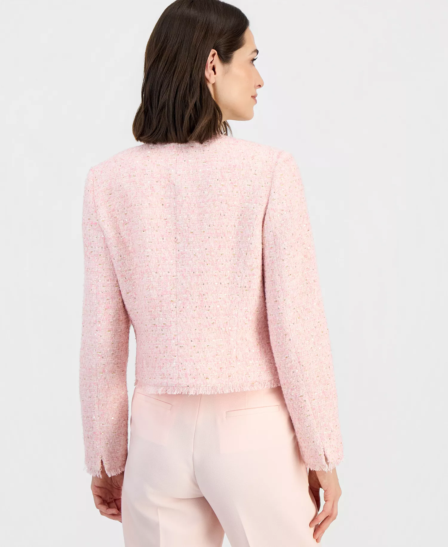 Petite Padded Cropped Collarless Jacket - Tea Rose - 10P