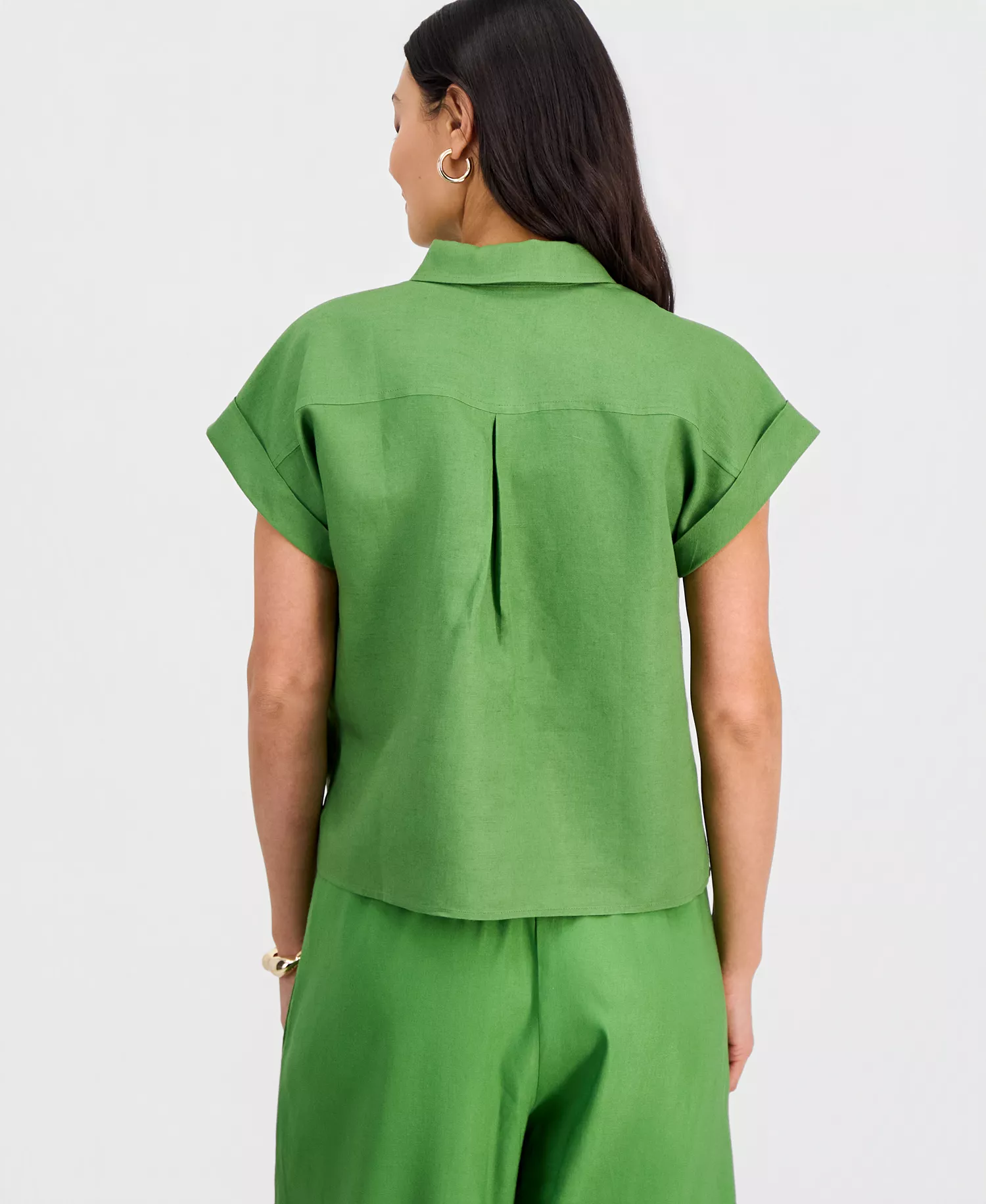 Petite Linen-Blend Short-Sleeve Button-Front Shirt, Exclusively at Macy's  - Fresh Basil - P/L