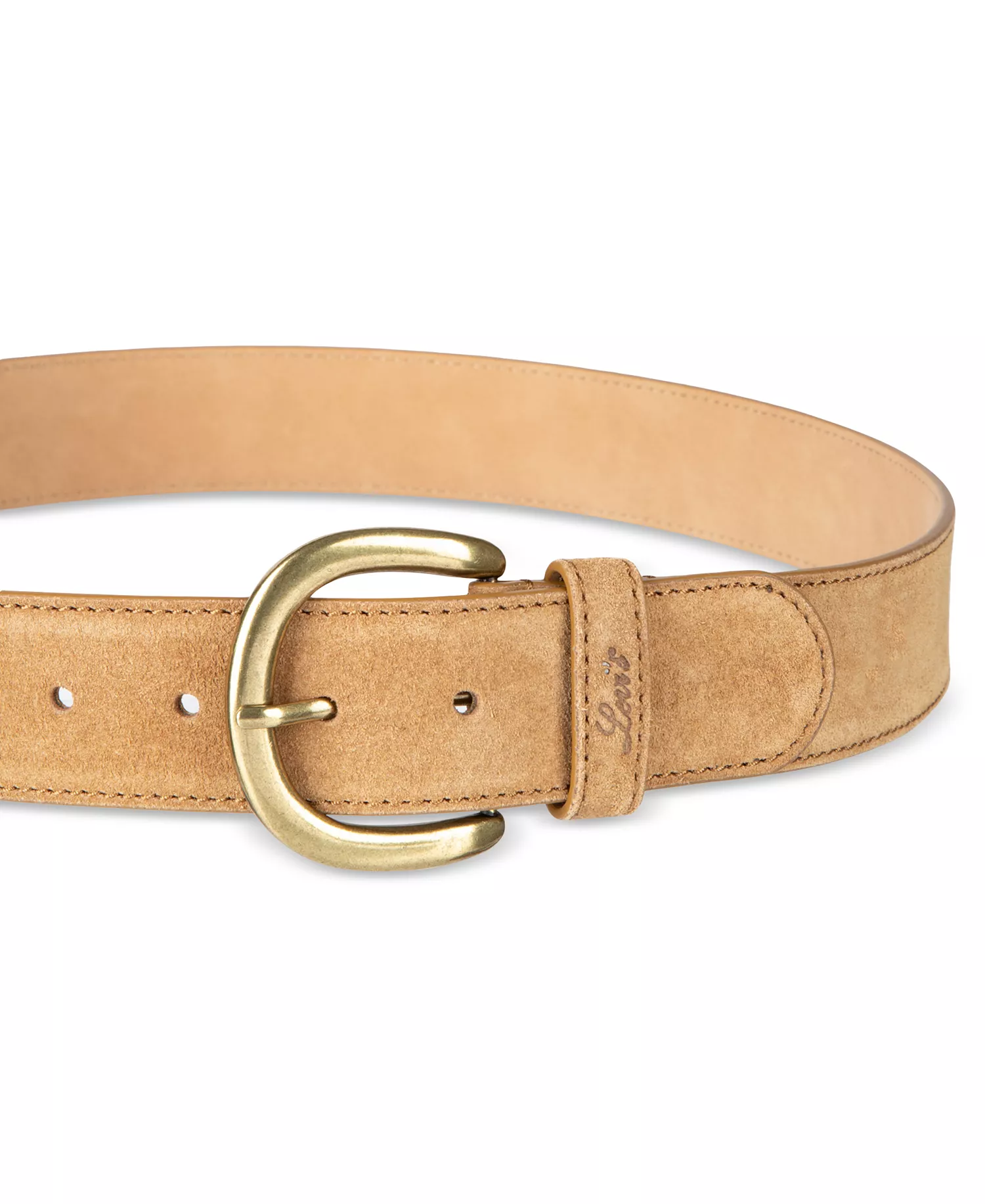 Women's Leather and Suede Stitched Edge Casual Belt - Beige Suede - M