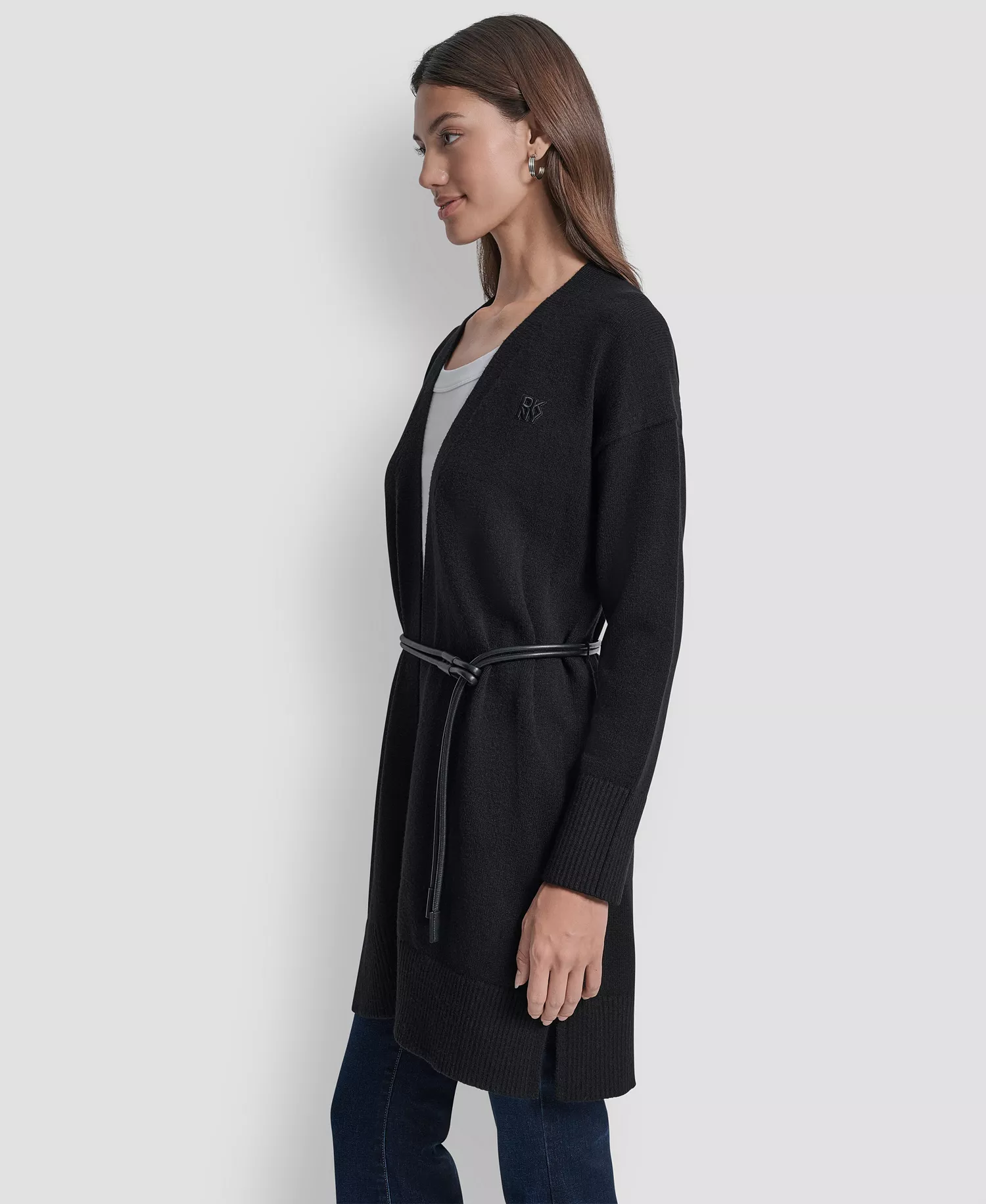 Petite Long Sleeves Cardigan with Lasso Belt - Black - PL
