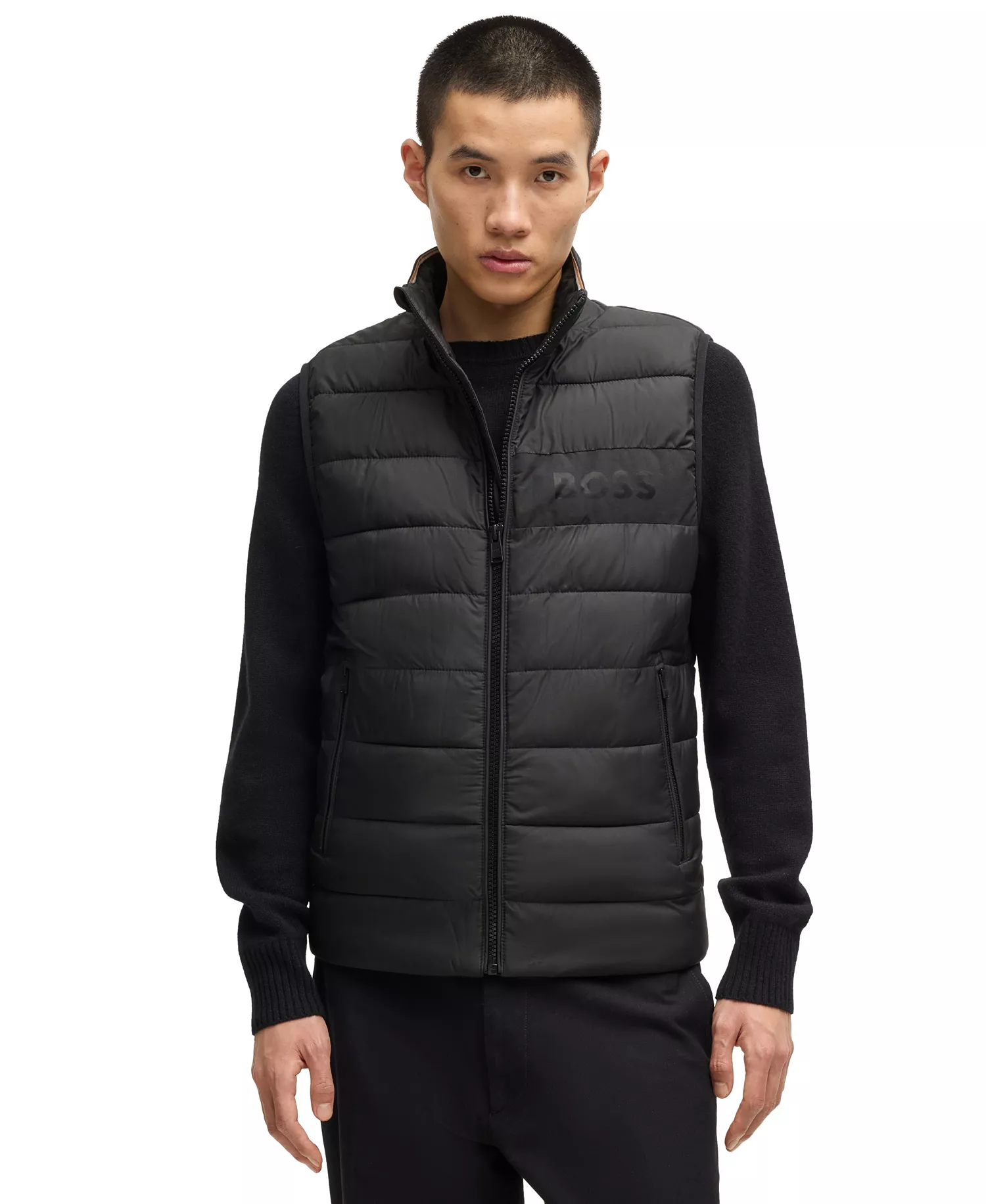 Men's Water-Repellent Tonal Logo Gilet Vest - Black - 36R