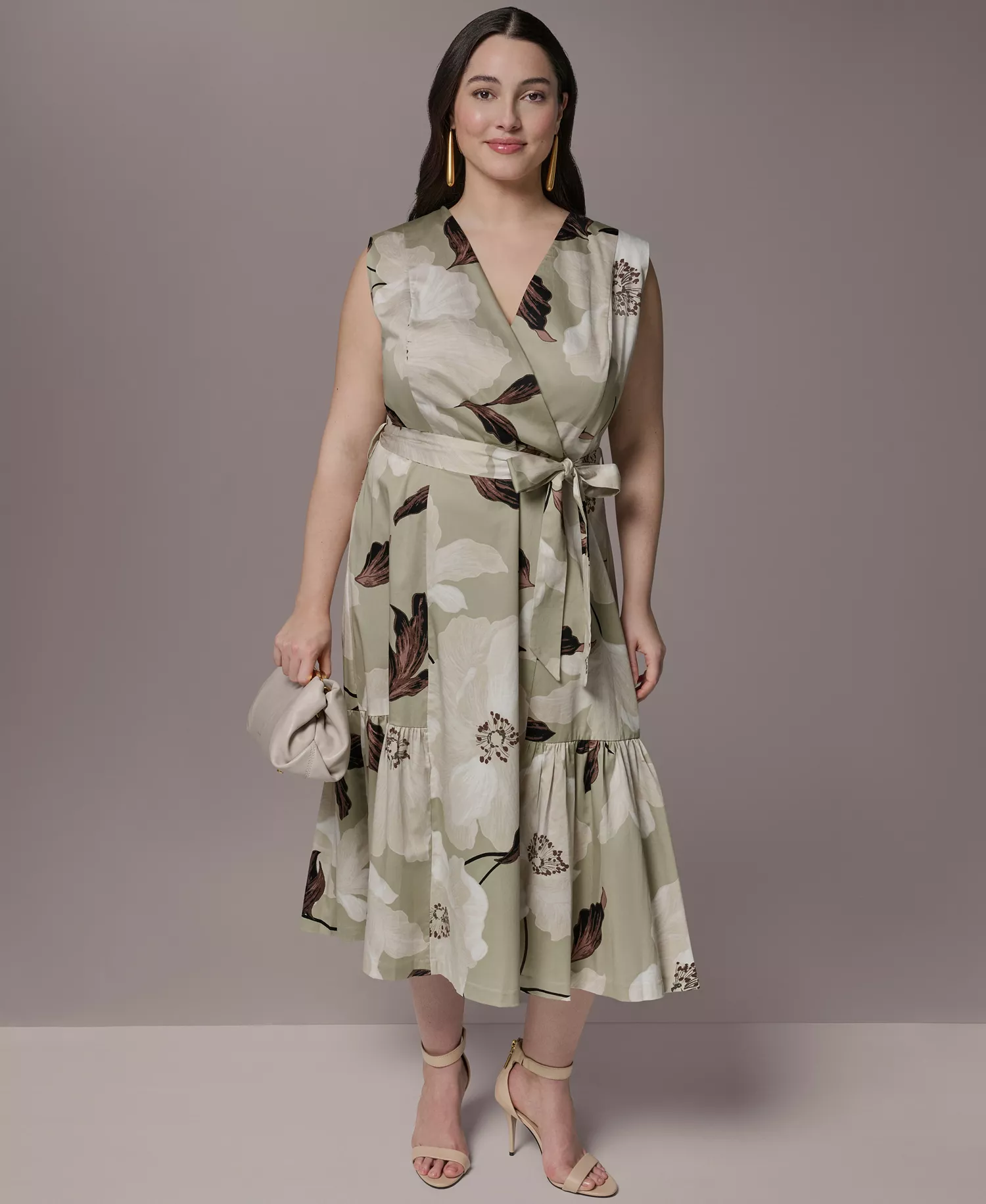 Plus Size Sleeveless Belted Midi Dress - Agave Multi - 14W