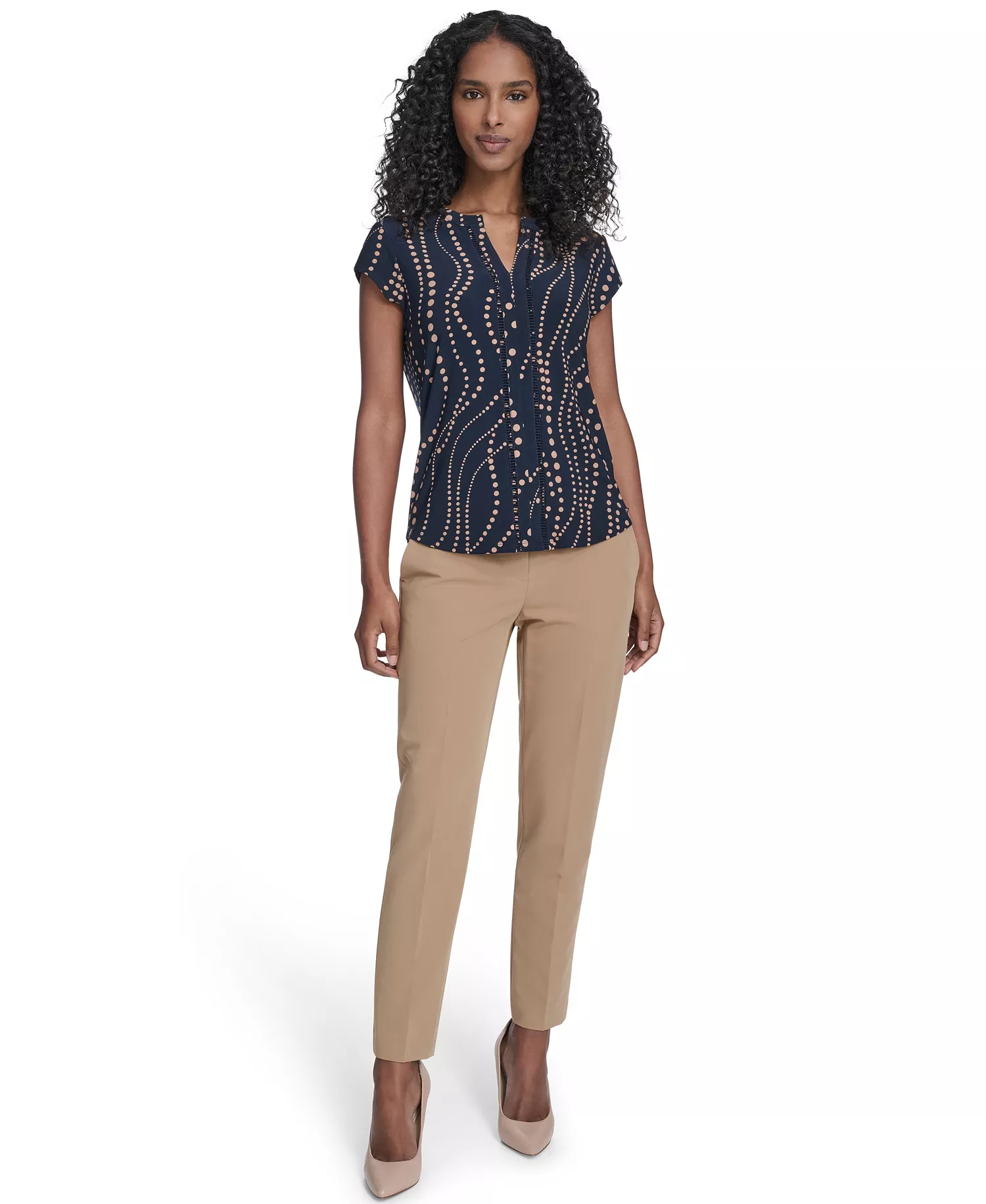 Women's Cascade Dot Cap Sleeve V-Neck Top - Midnight/ Brown Sugar - S
