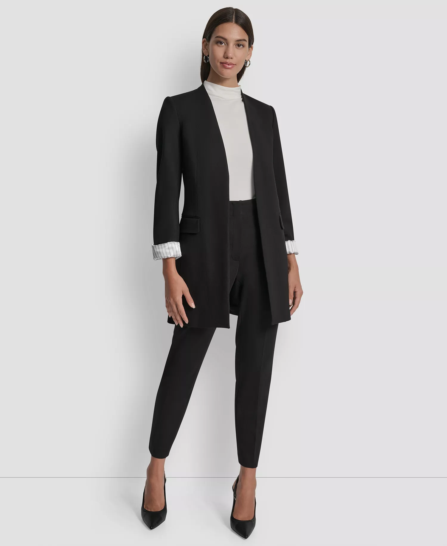 Women's Collarless Open-Front Topper Jacket - Black - 0