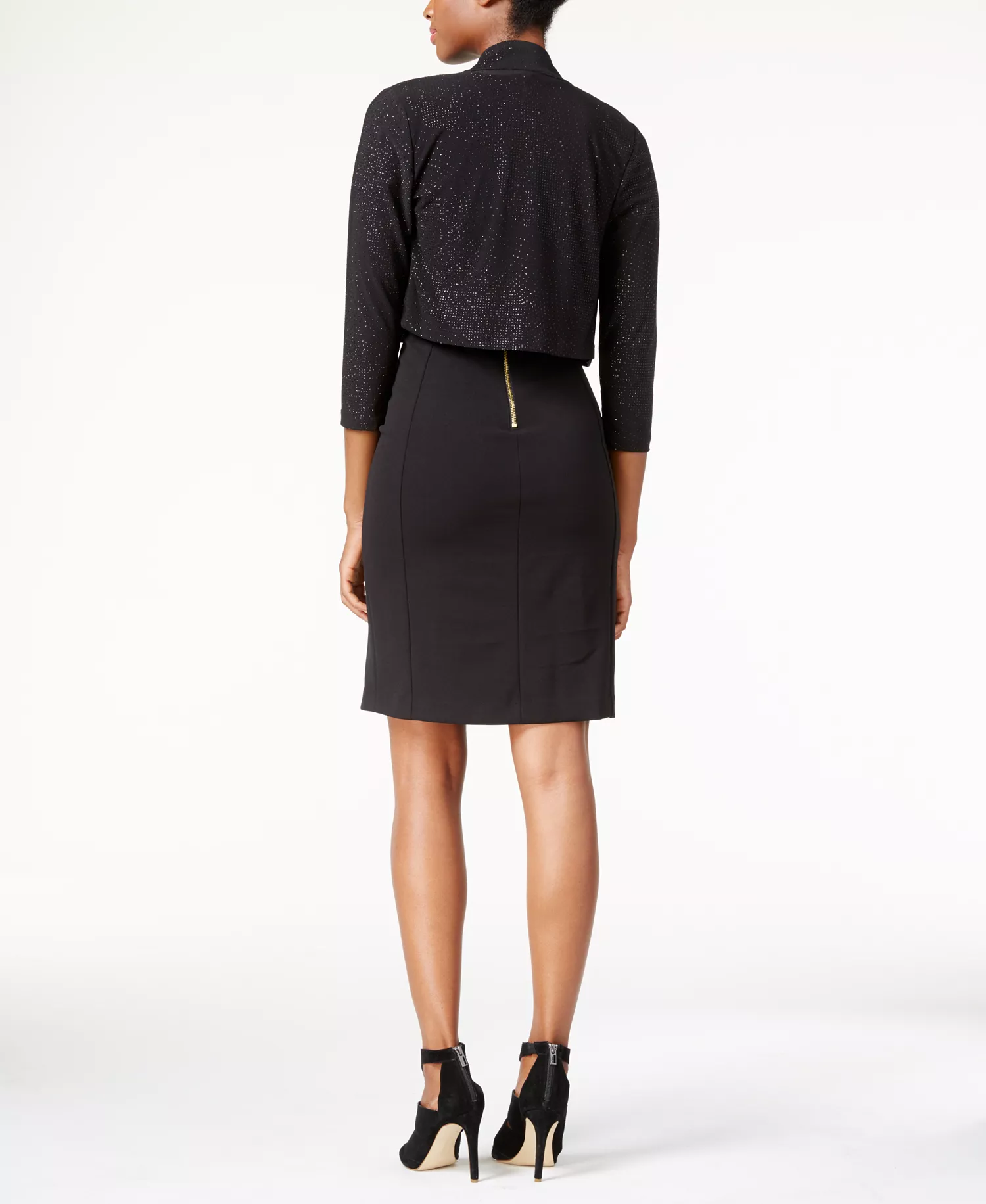 Open-Front Sparkle Cardigan - Black - L