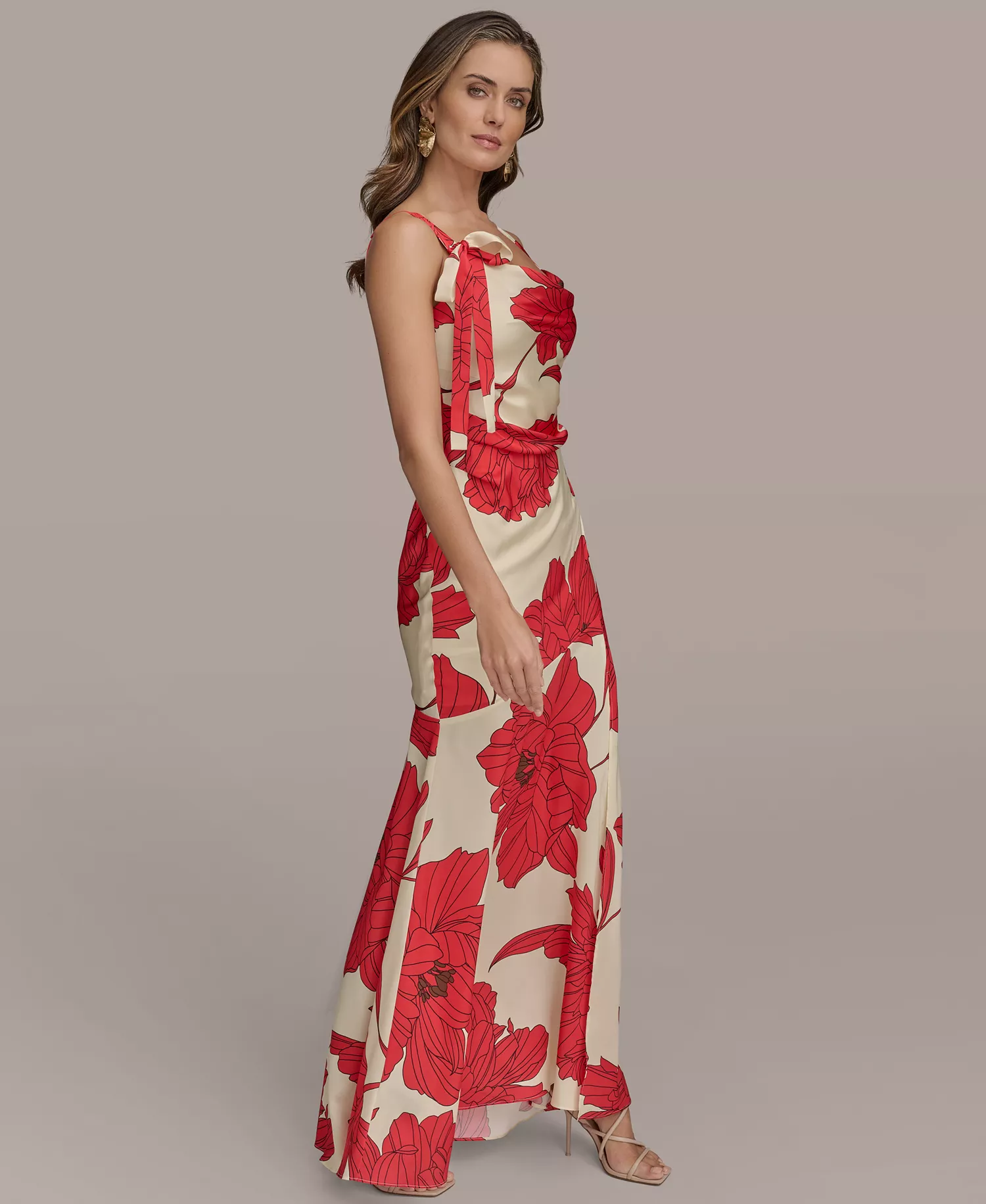 Women's Printed Cowl-Neck Gown - Sahara Red - 14